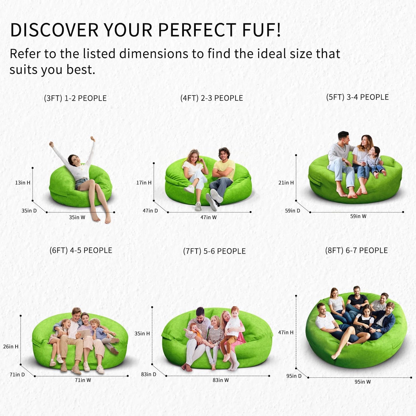 Bean Bag Chair for Adults 5FT,Soft Removable Cover for Teens/Girls Bedroom,Fluffy Giant Round Floor Beanbag Lounger Chairs (No Filler,Green)