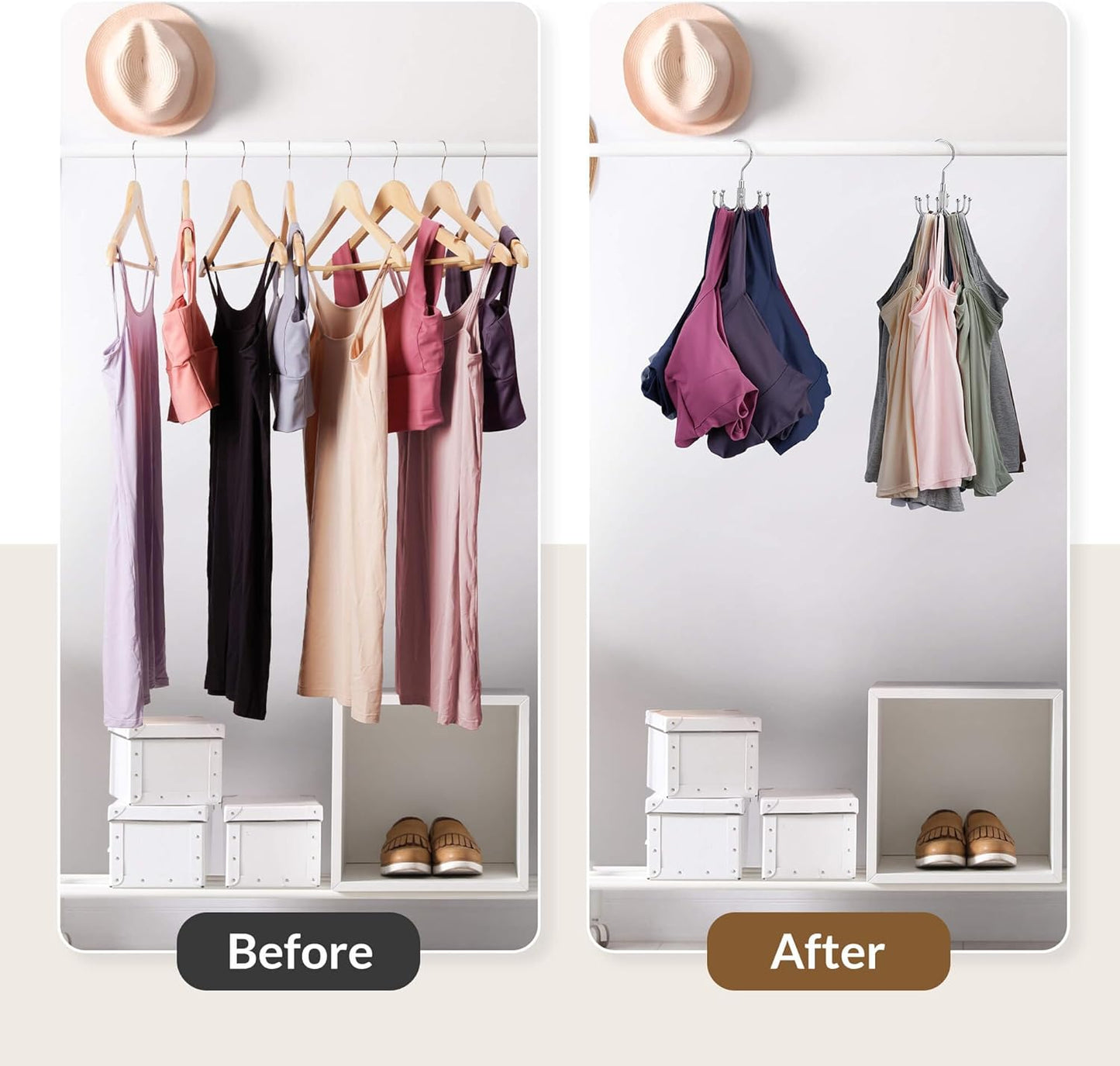 ZEDODIER Tank Top Hanger, 2 Pack Rotatable Bra Organzier for Closet, Max 48 Storage Capacity Sport Bra Holder, Metal Space Saving Closet Organizers and Storage, Silver