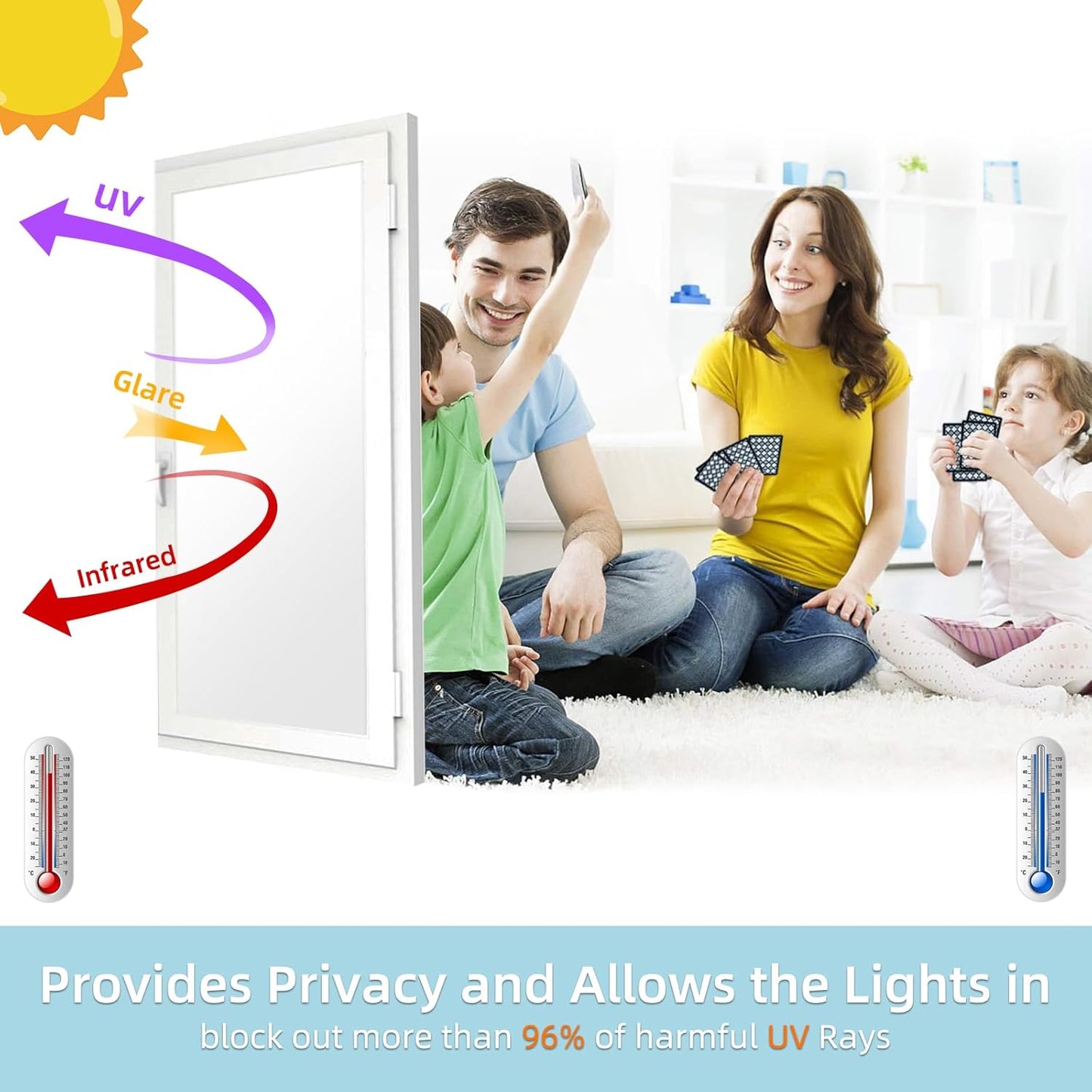 DUOFIRE Privacy Window Film Frosted Glass Film Matte White Static Cling Glass Film No Glue Anti-UV Window Sticker Non Adhesive for Privacy Office Meeting Room Bathroom Living Room DS001W 17.4x118in