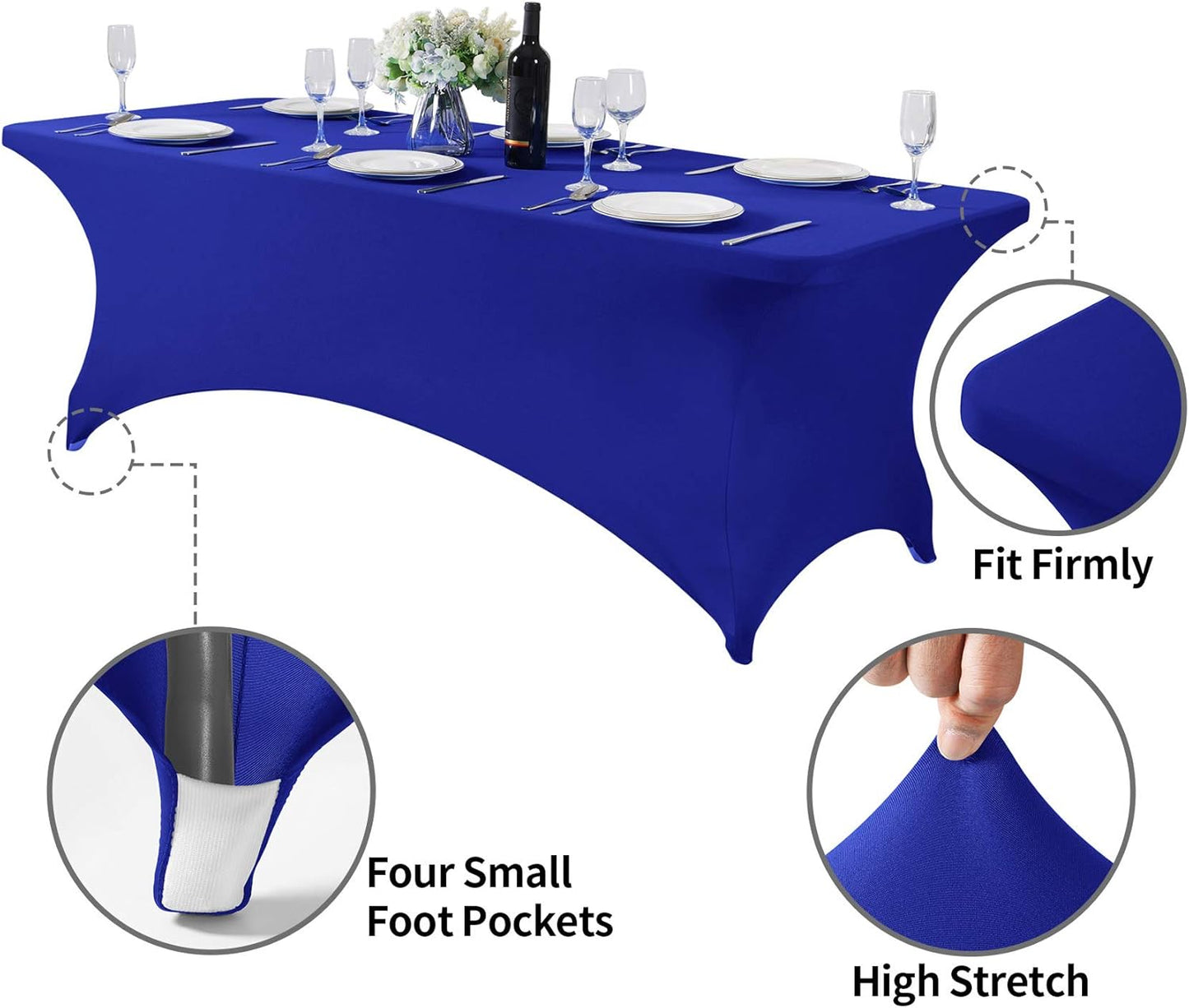 Spandex Table Cover for 8FT or 4ft or 6ft Table Universal Fitted Stretch Tablecloth for Party, Banquet, Wedding and Events-Royal Blue