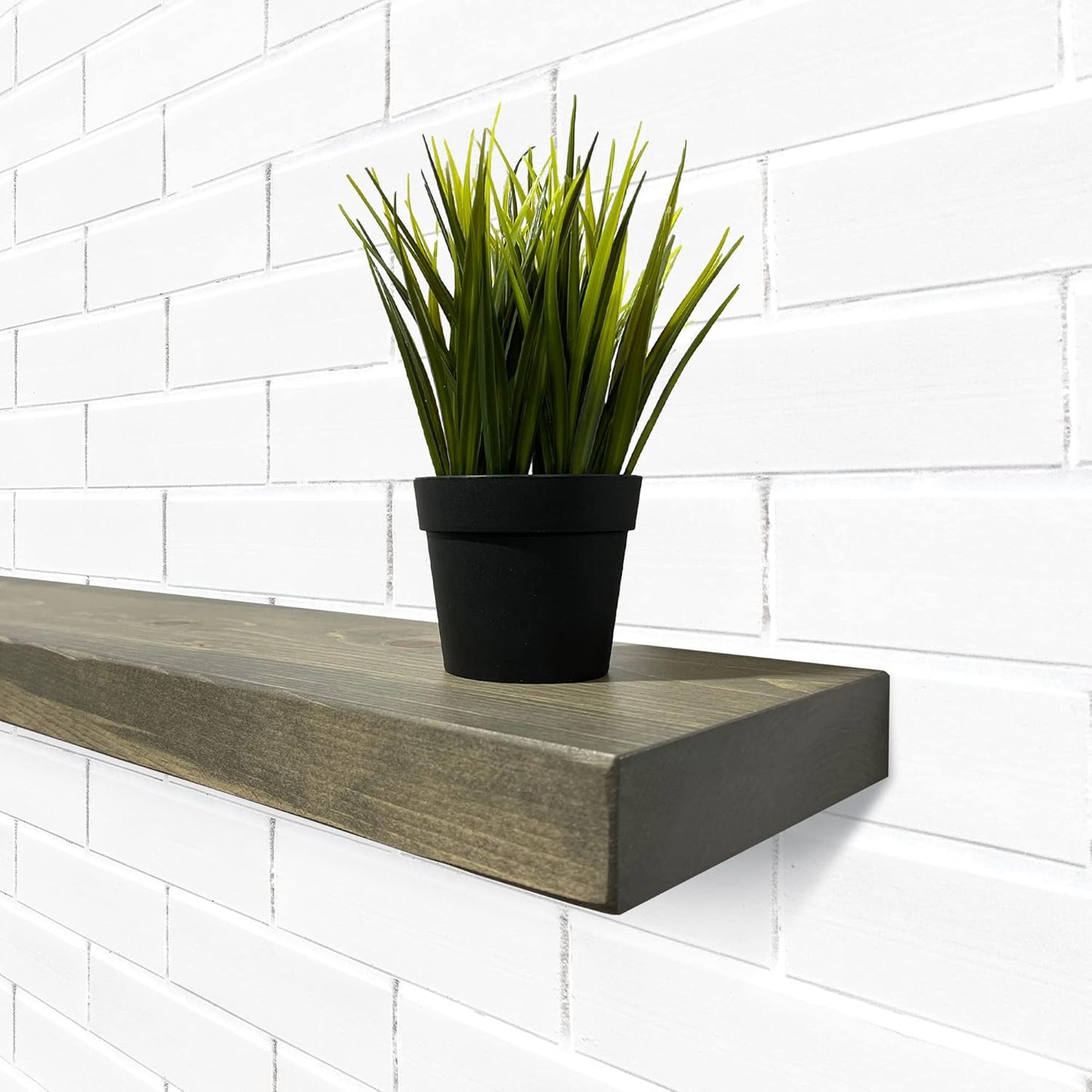 URBANDI, Rustic Floating Shelves, Set of 2, Hidden Bracket, Solid Wood, Heavy Duty, Wall Mounted Shelves, (Grey, 12Wx12D)