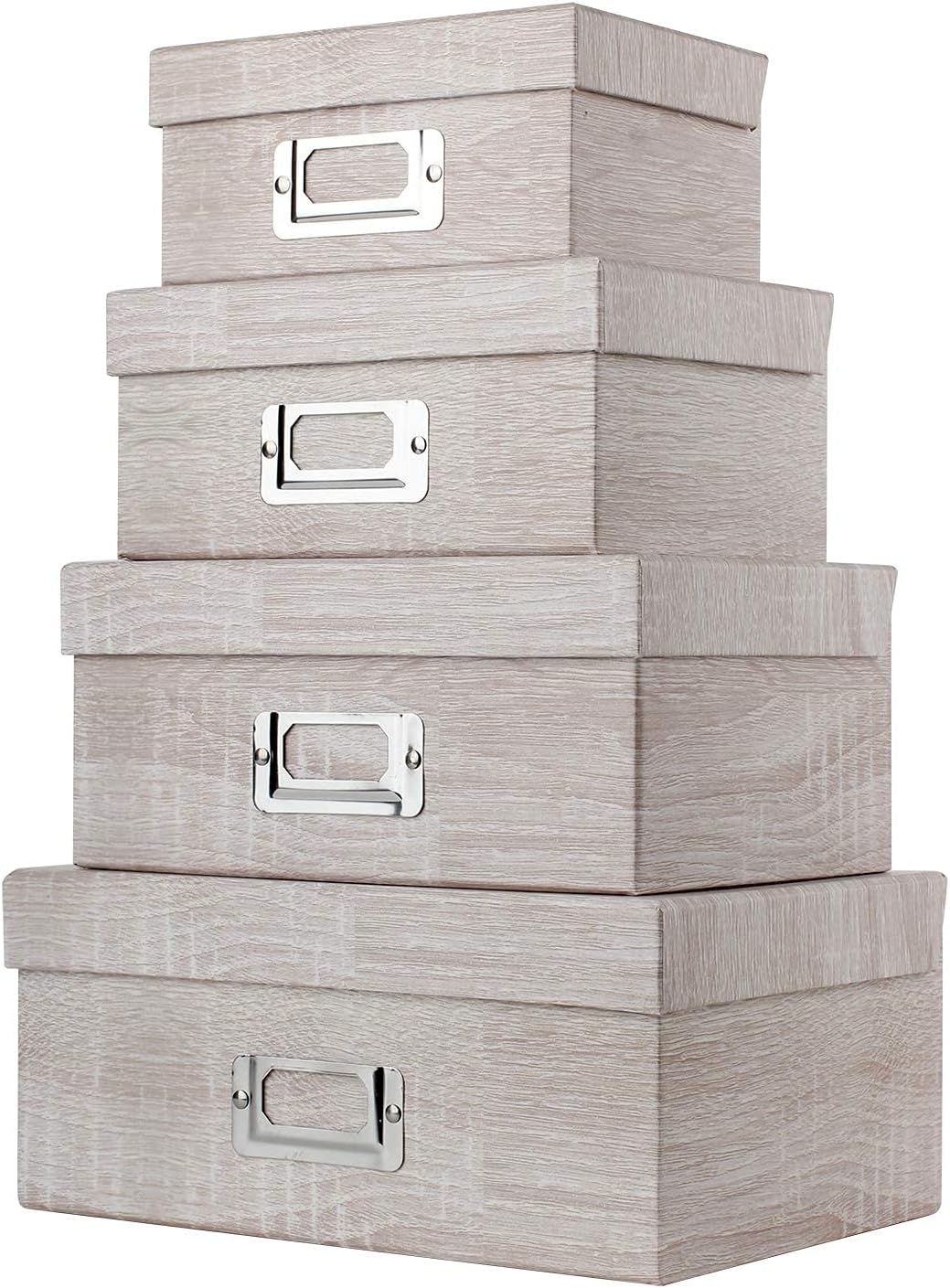 Briful Photo Boxes with Lids - 4 in 1 Set Waterproof Storage Boxes with Handles - Decorative Multiple Size Storage Bins for Clothes/Shoes/Office/Cosmetic/Books