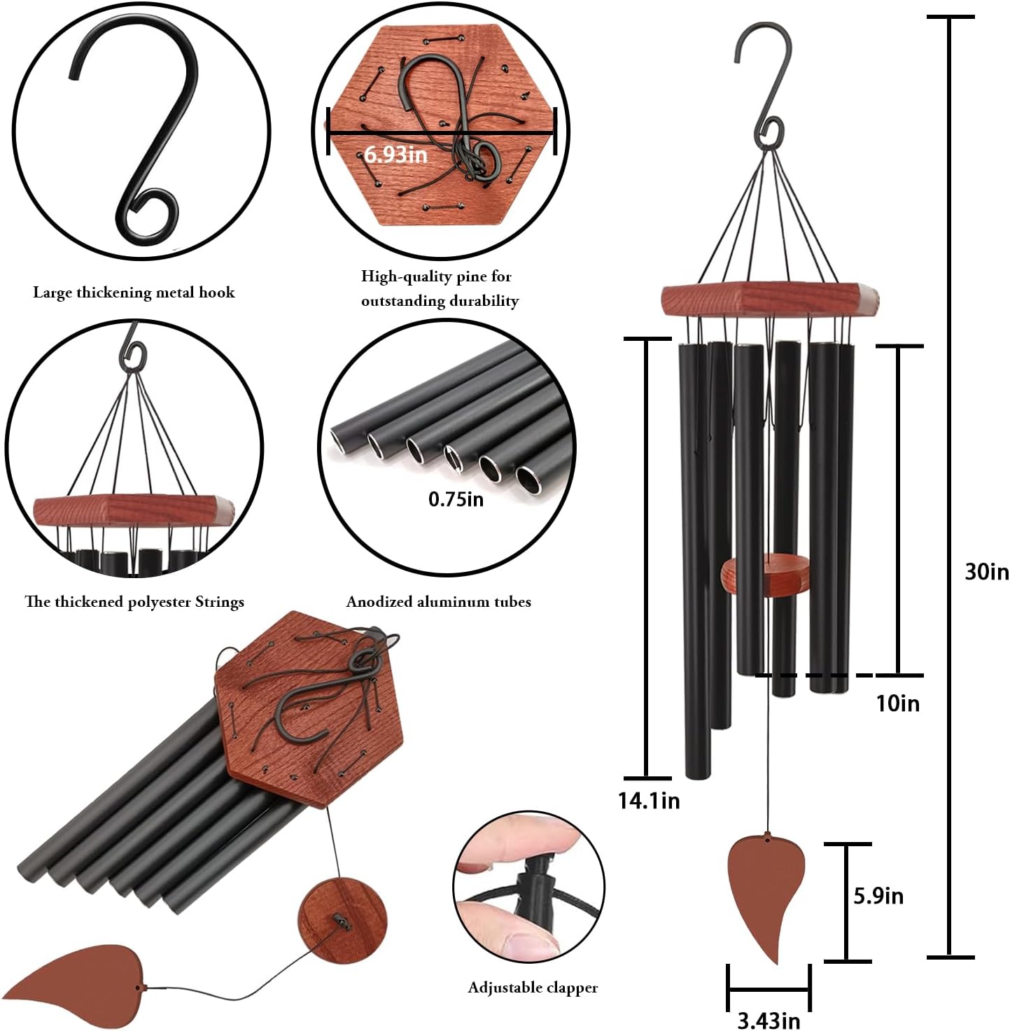 Wind Chimes for Outside, Memorial Wind Chimes with 6 Long Metal Tubes, Sympathy Wind Chime with Sound, Perfect for Garden, Patio and Yard