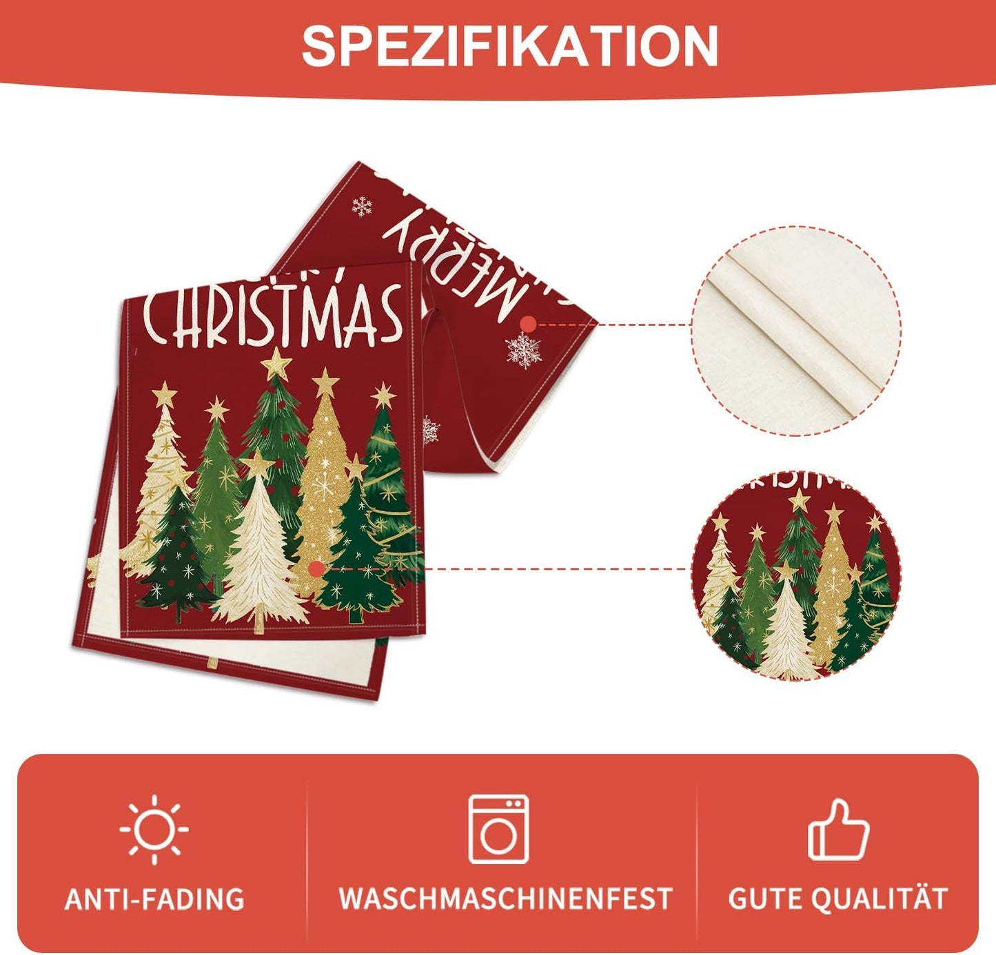 Artoid Mode Xmas Trees Snowflakes Red 210 GSM Merry Christmas Table Runner, Winter Kitchen Dining Table Decoration for Home Party Decor 13x60 Inch