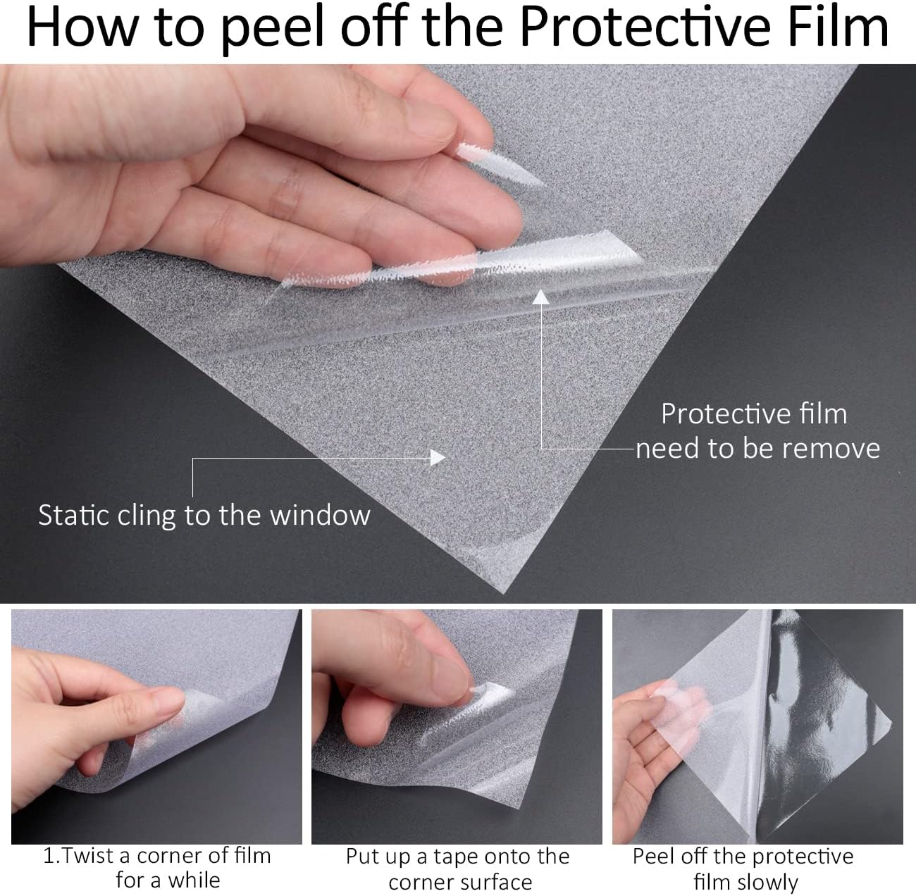 HIDBEA Frosted Window Privacy Film Heat Control UV Blocking, Static Cling Non-Adhesive Reusable Door coverings for Bathroom Home Office (Frosted 45.2 Inch x 6.5 Feet)