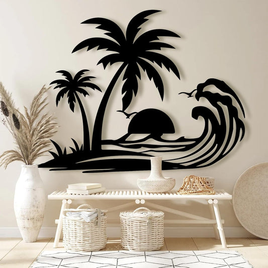 Palm Tree Metal Wall Decor,Palm Tree Metal Wall Art,Metal Palm Tree,Metal Palm Tree Wall Decor,Tropical Metal Wall Art,Beach Wall Decort,Metal Wall Decor (style 1,black,39 L" x 31 W" / 100 x 78 cm)