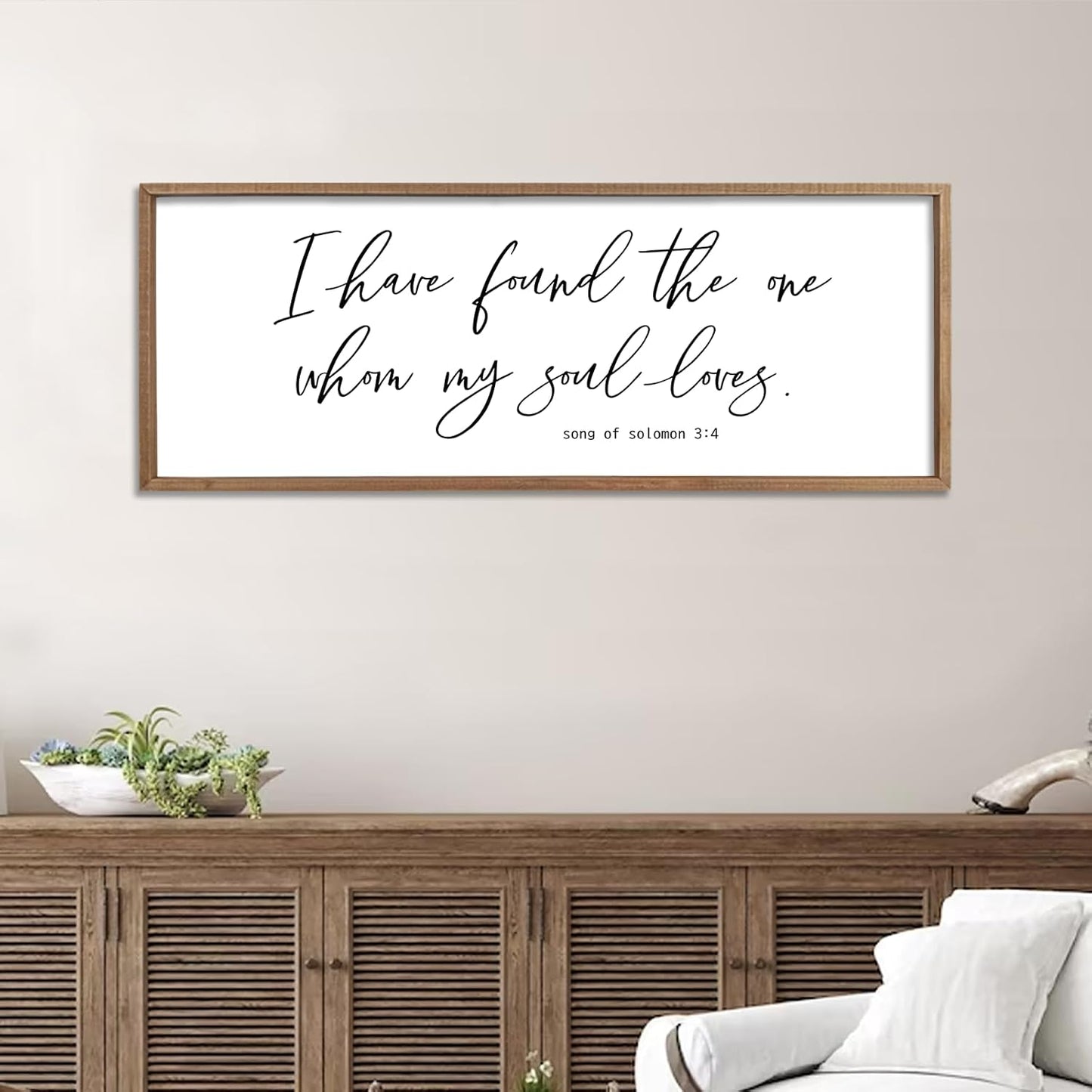 I Have Found The One Whom My Soul Loves Sign Wall Art Decor 40"x15" Modren Master Bedroom Above Bed Wood Framed Song of Solomon 3:4 Large Living Room Bible Verse Wall Hanging (Wood)