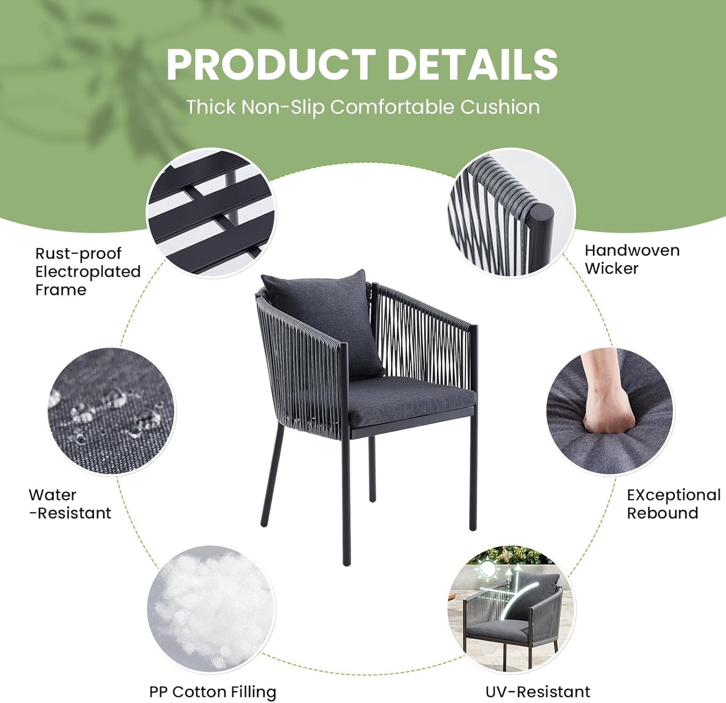 Soohow Outdoor Furniture Set for 2, Outdoor Dining Set Patio Chairs 2 Piece, Rattan Wicker Patio Furniture Chairs with Cushions for Garden, Deck, Backyard, Poolside