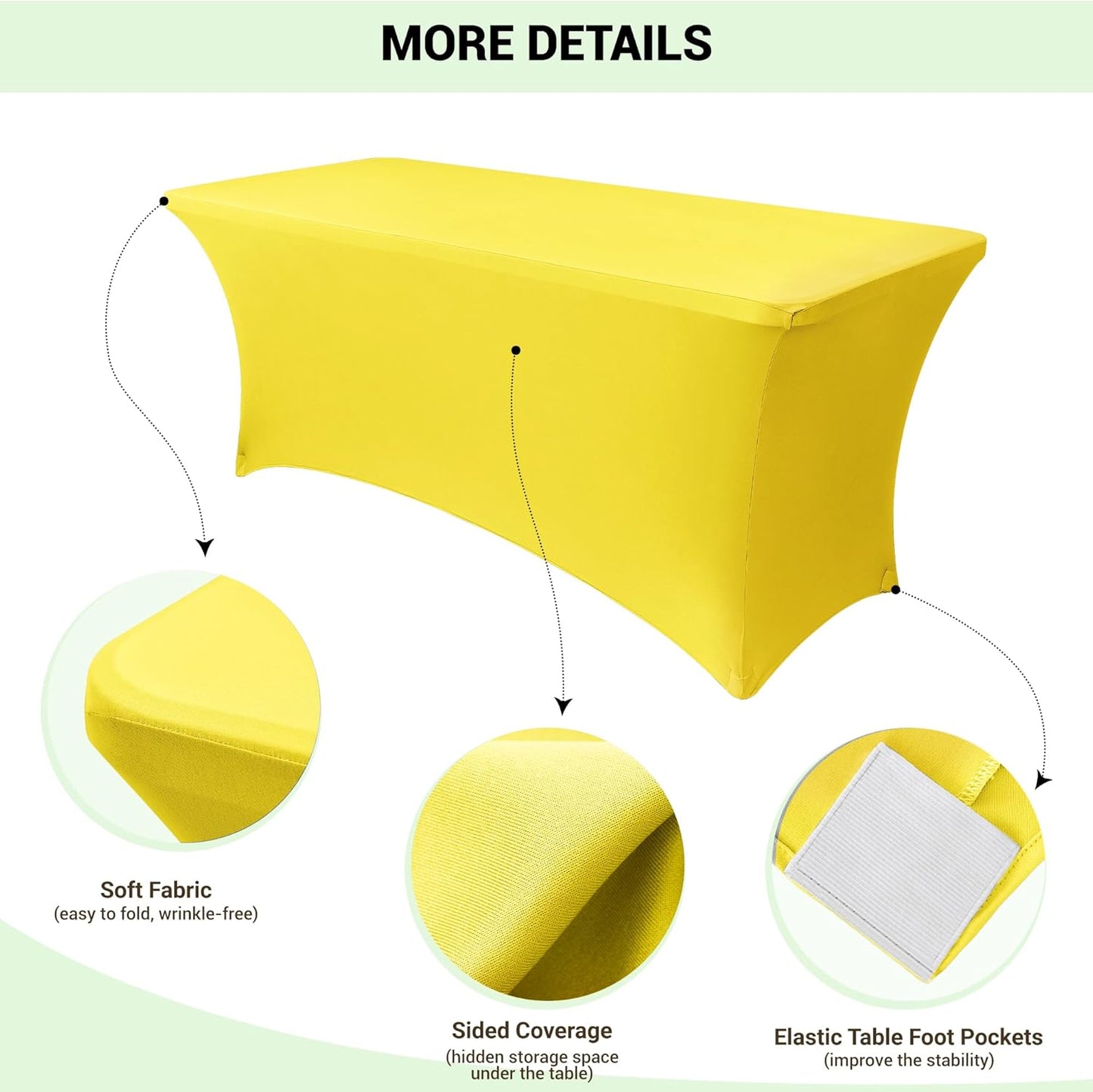 Obstal 6ft Stretch Spandex Table Cover for Standard Folding Tables - Universal Rectangular Fitted Tablecloth Protector for Lemonade Stand, Wedding, Banquet & Party, 72L x 30W x 30H Inches, Yellow, 2pc