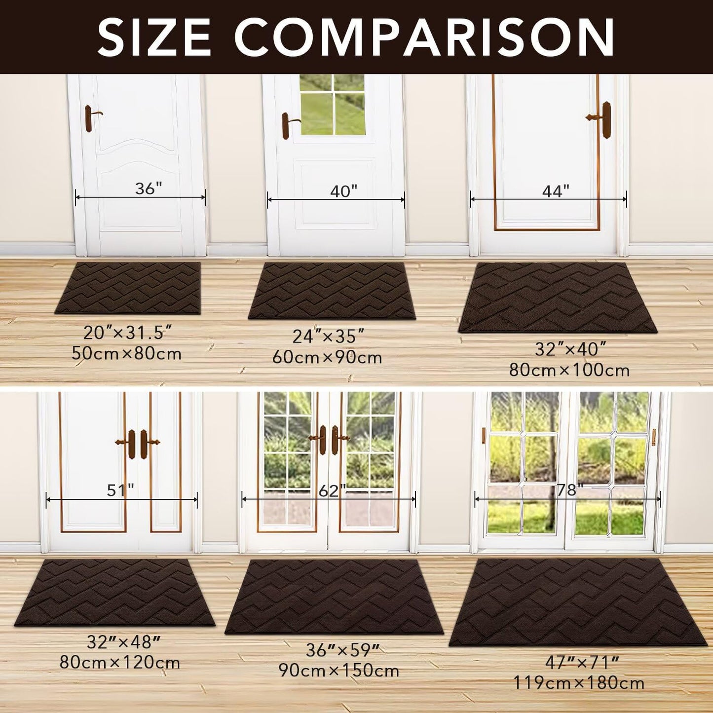 hicorfe Front Door Mat Outside Entrance,24"x35" Absorbent Muddy Dirt Resist Welcome Door Mats Outdoor Indoor,Stain and Fade Resistant,Non Slip Backing Entry Mat Doormat for Entryway (Coffee)