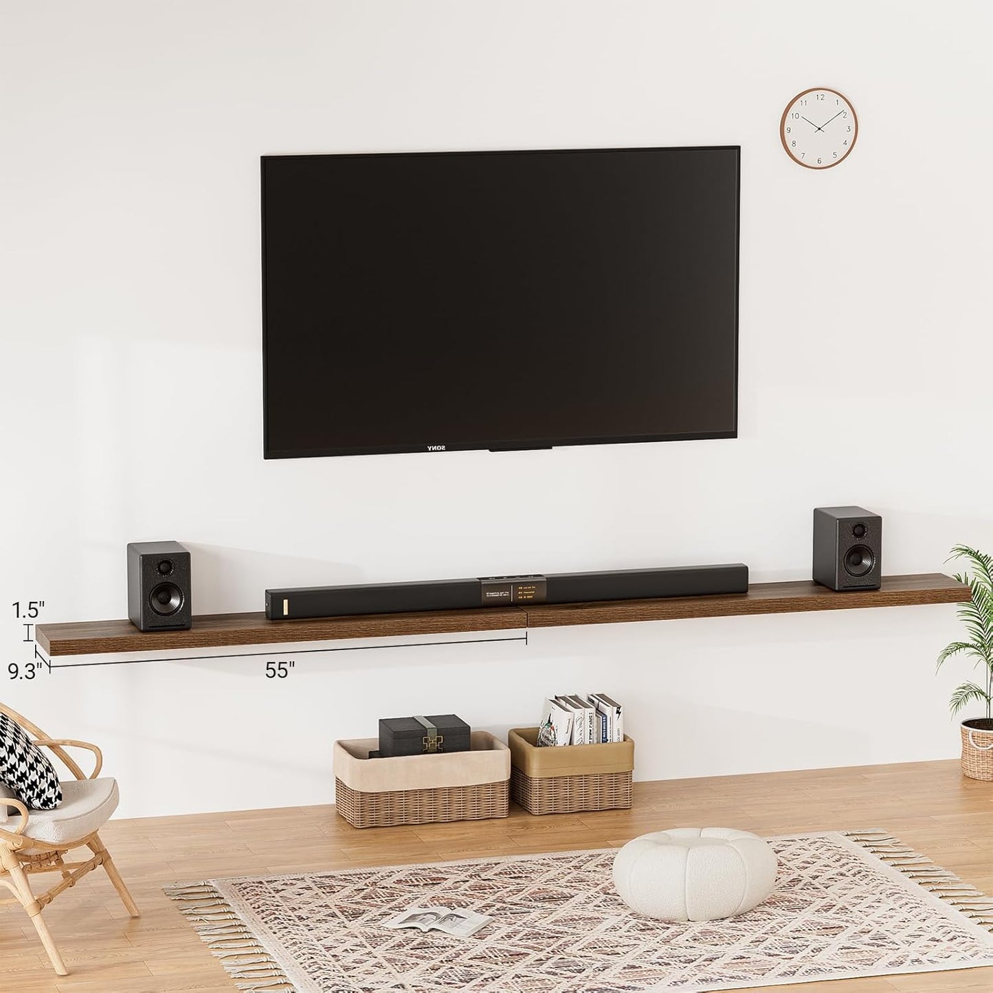 Heimlove 55 Inch Long Floating Shelves for Wall,9.3" Deep Walnut Floating Shelves Set of 2,Large Display Shelf & Storage Shelf,Wall Shelves for Bedroom Living Room Kitchen Office,Wall Mounted Shelf