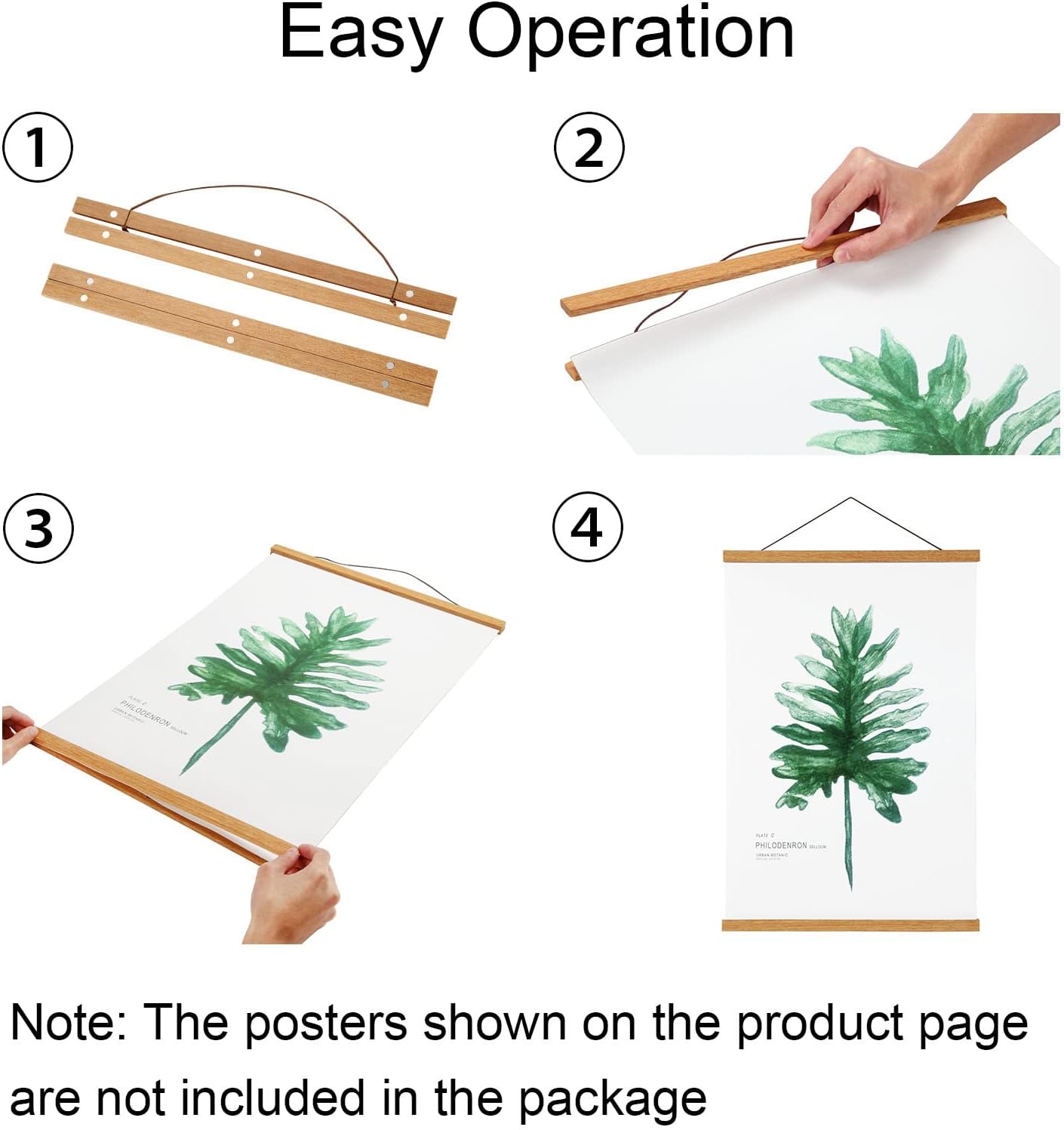 FALAMON Magnetic Poster Hanger Frame, 14x22 14x20 14x24 Teak Wood Magnet Poster Frame for Posters, Prints, Photos, Pictures, Maps, Scrolls, and Canvas Artwork