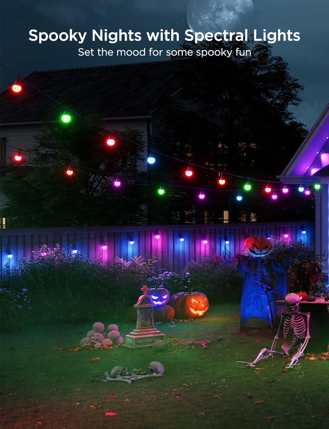 Govee Smart Outdoor String Lights 2, 48ft Outdoor Lights with Dimmable Warm White LED Bulbs, 47 Scene Modes for Patio, Backyard, Balcony, IP65 Waterproof, Works with Alexa, App Control