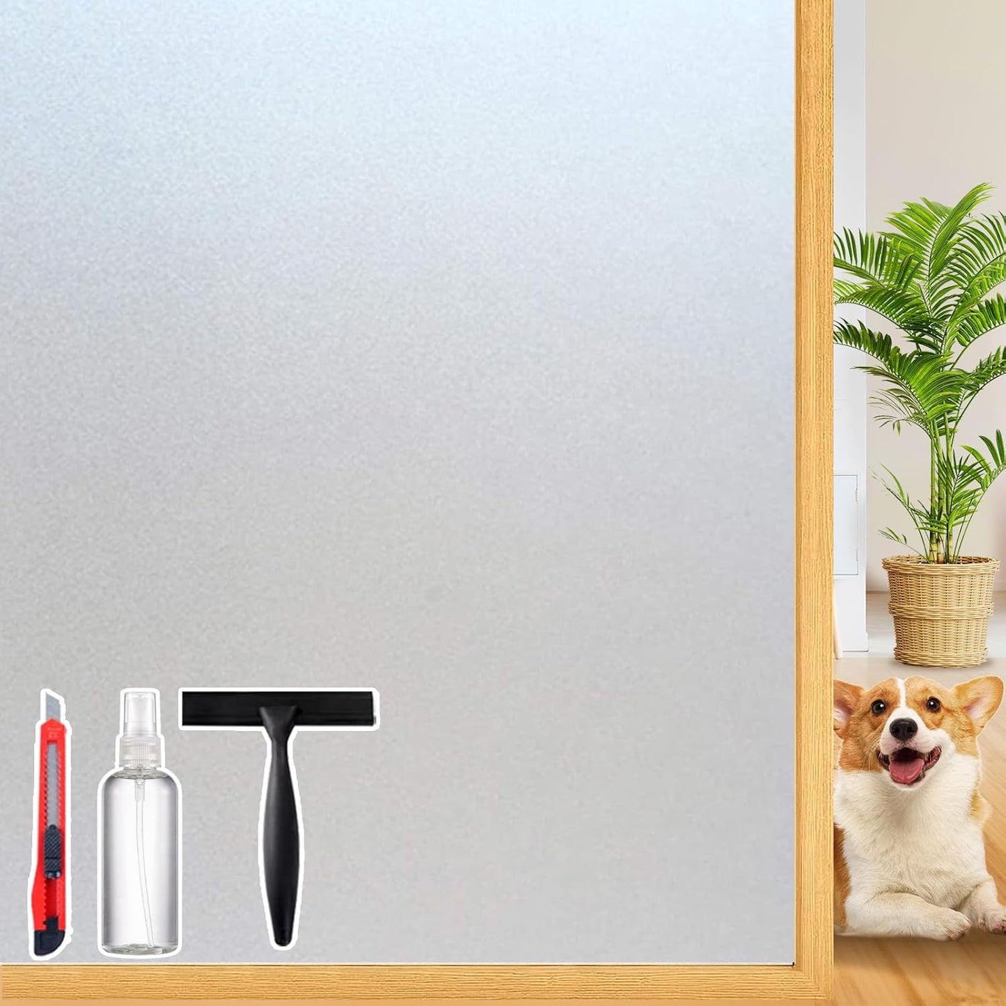 Frosted Glass Window Privacy Film Decorative with Tools, 2 Way Frosting Privacy Film for Glass Windows, Static Cling Tint for Home Anti-UV, Covering Clings 17.5" by 157.4"