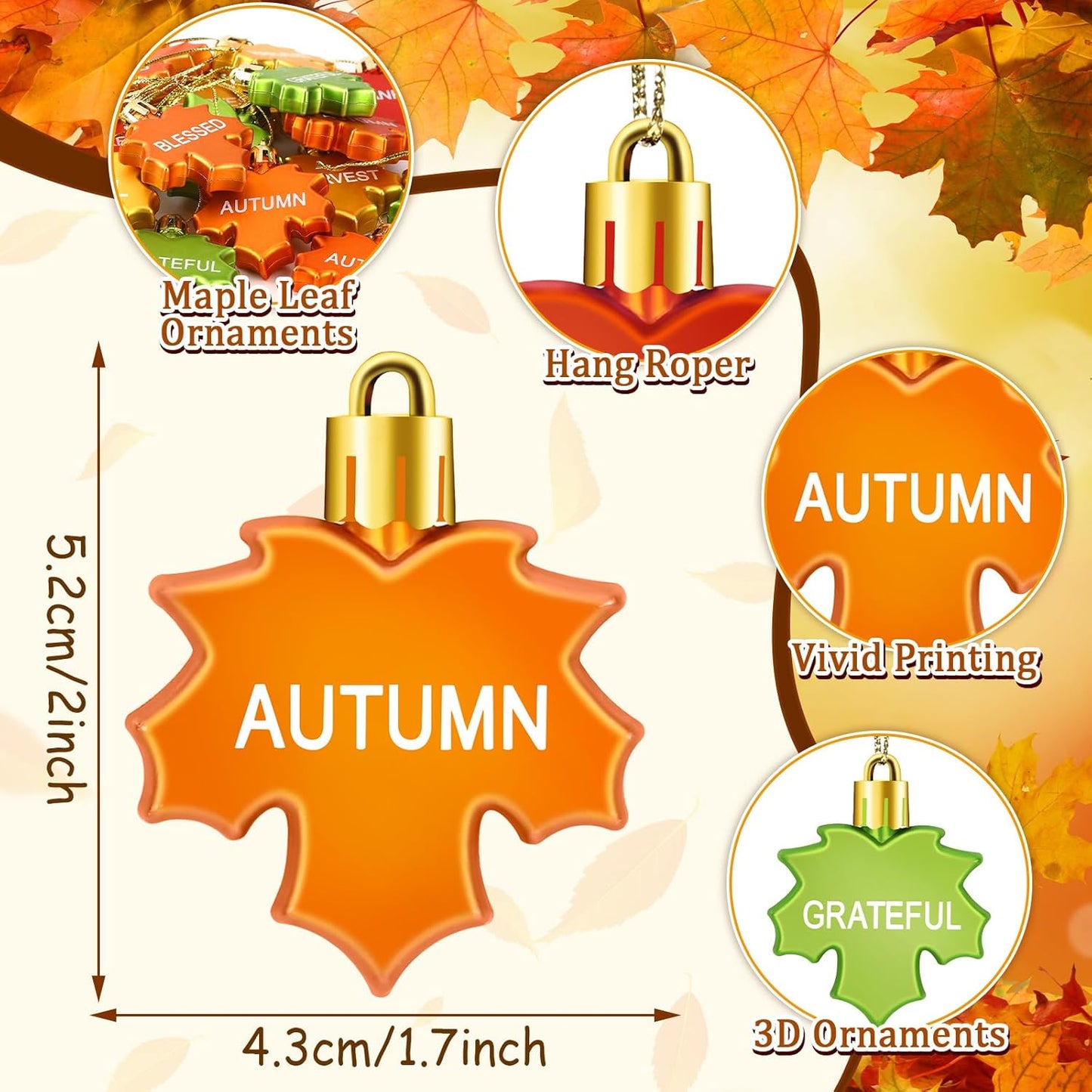 JULMELON 24Pcs Thanksgiving Ornaments, Fall LeavesTree Decorations Autumn Maple Hanging Ornaments with Rope Maple Pendant for Farmhouse Rustic Party Favors Craft Supplies