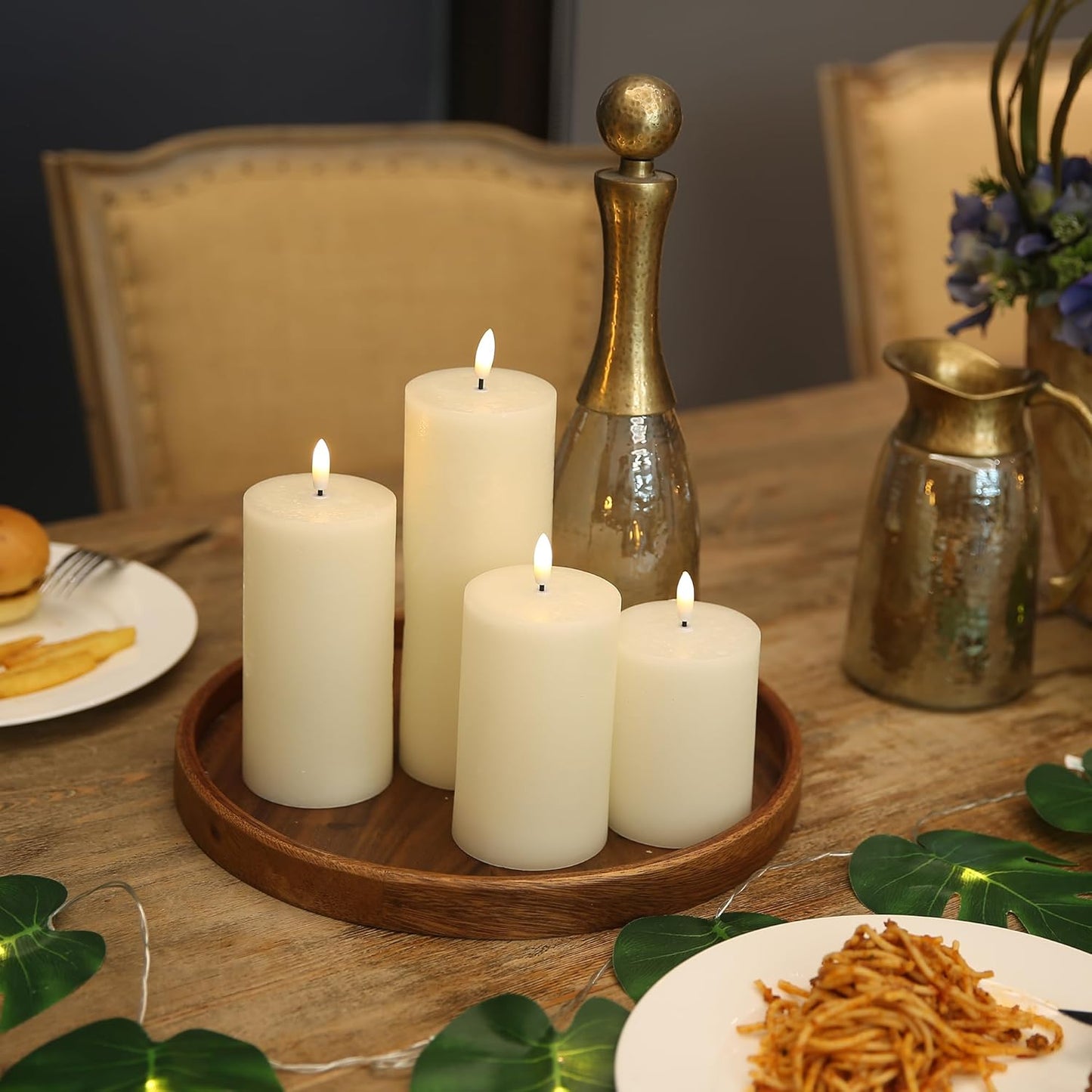 LUSHABOR Flameless Candles, 4 Pack Battery Operated Candles with Remote, Real Wax LED Fake Candles with Timer Flickering for Christmas Wedding Home Party D3 H 5" 6" 7" 9" Ivory