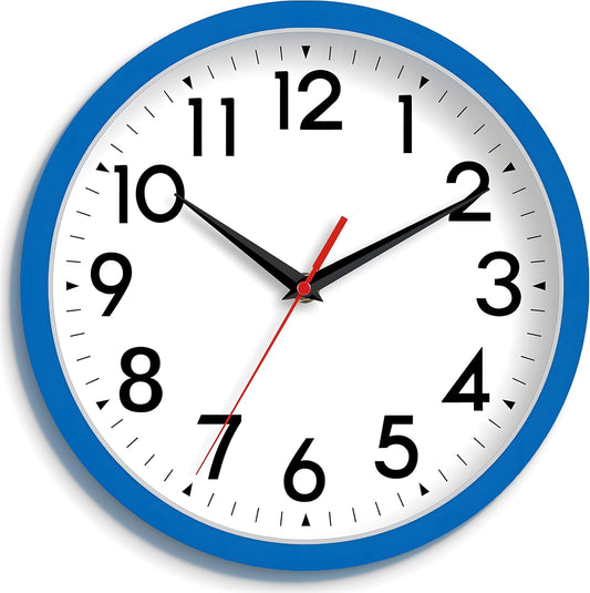 Wall Clock Small Analog 8 Inch Silent Non Ticking Battery Operated Modern Simple Decorative for Kitchen Office Bedroom Bathroom Living Room(Blue)
