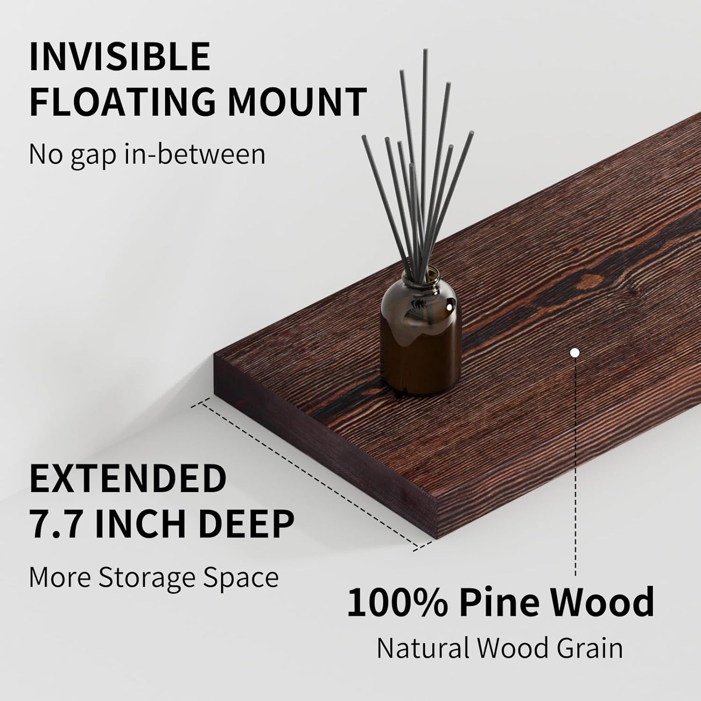 SAUMONIERES Floating Shelves 8 Inch Deep Solid Wood Wide Wall Shelf Set of 2 Wall Mounted for Bedroom Bathroom Living Room Kitchen, 24 Inch Walnut