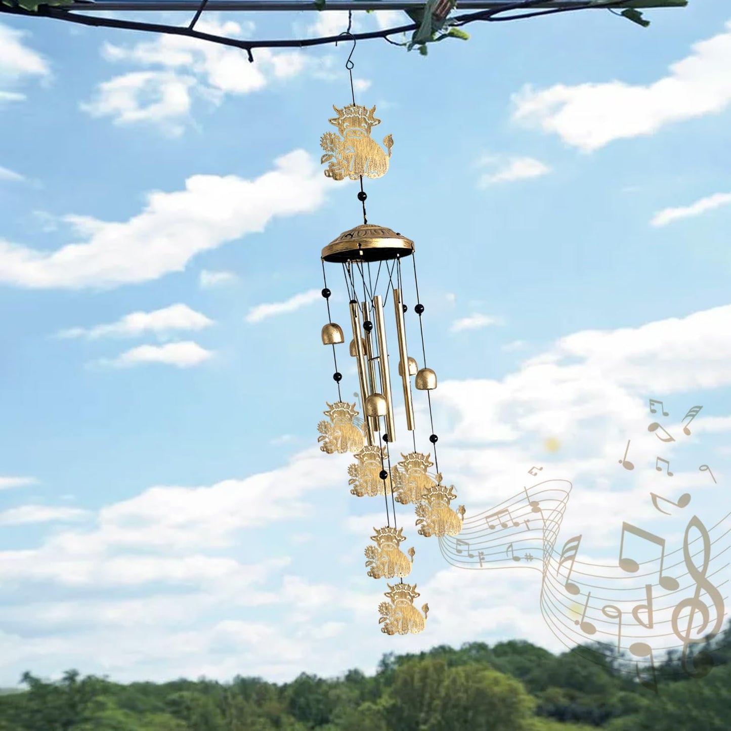 Highland Cow Wind Chimes for Outside,Metal Highland Cow Decor Windchimes Indoor/Outdoor Garden Patio Yard Home Decoration,Gifts for Men Women,Mom Grandma Wife Friends Birthday, Sympathy Memorial