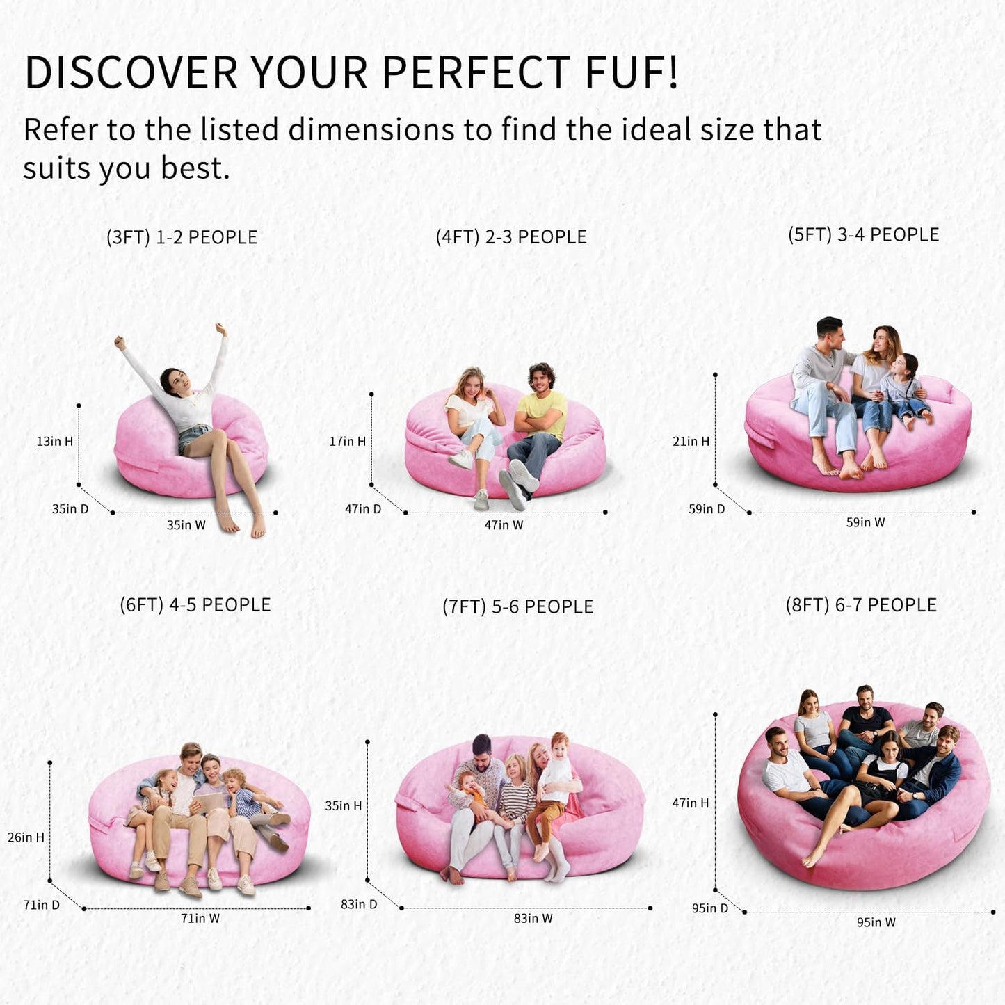 Bean Bag Chair for Adults 3FT,Soft Removable Cover for Teens/Girls Bedroom,Fluffy Giant Round Floor Beanbag Lounger Chairs (No Filler,Pink)