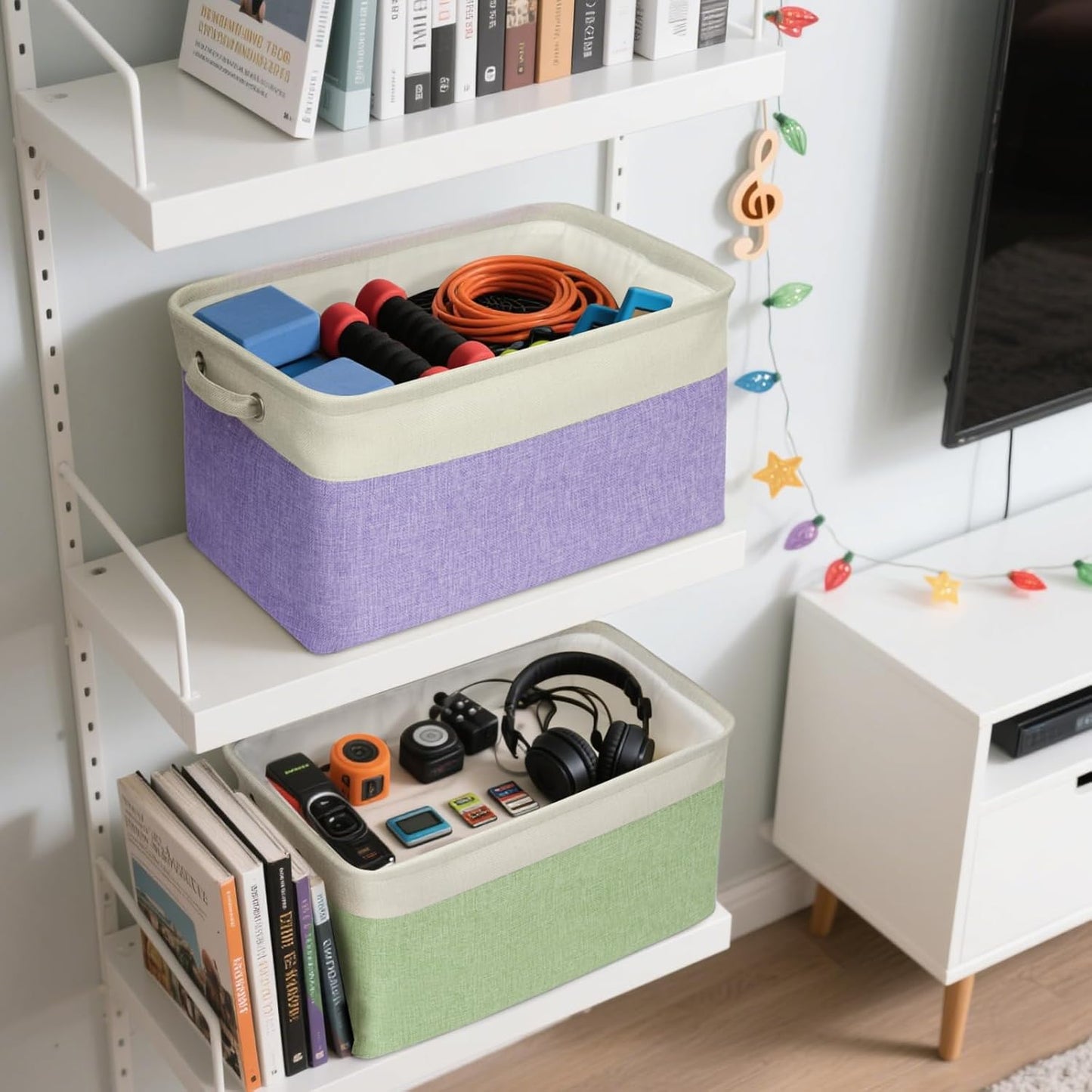 BALEINE 1 Pack Fabric Storage Bins for Shelves, Linen Storage Baskets for Organizing, Decorative Closet Bins for Clothes, Home (Green, 15''x11''x9.5'')