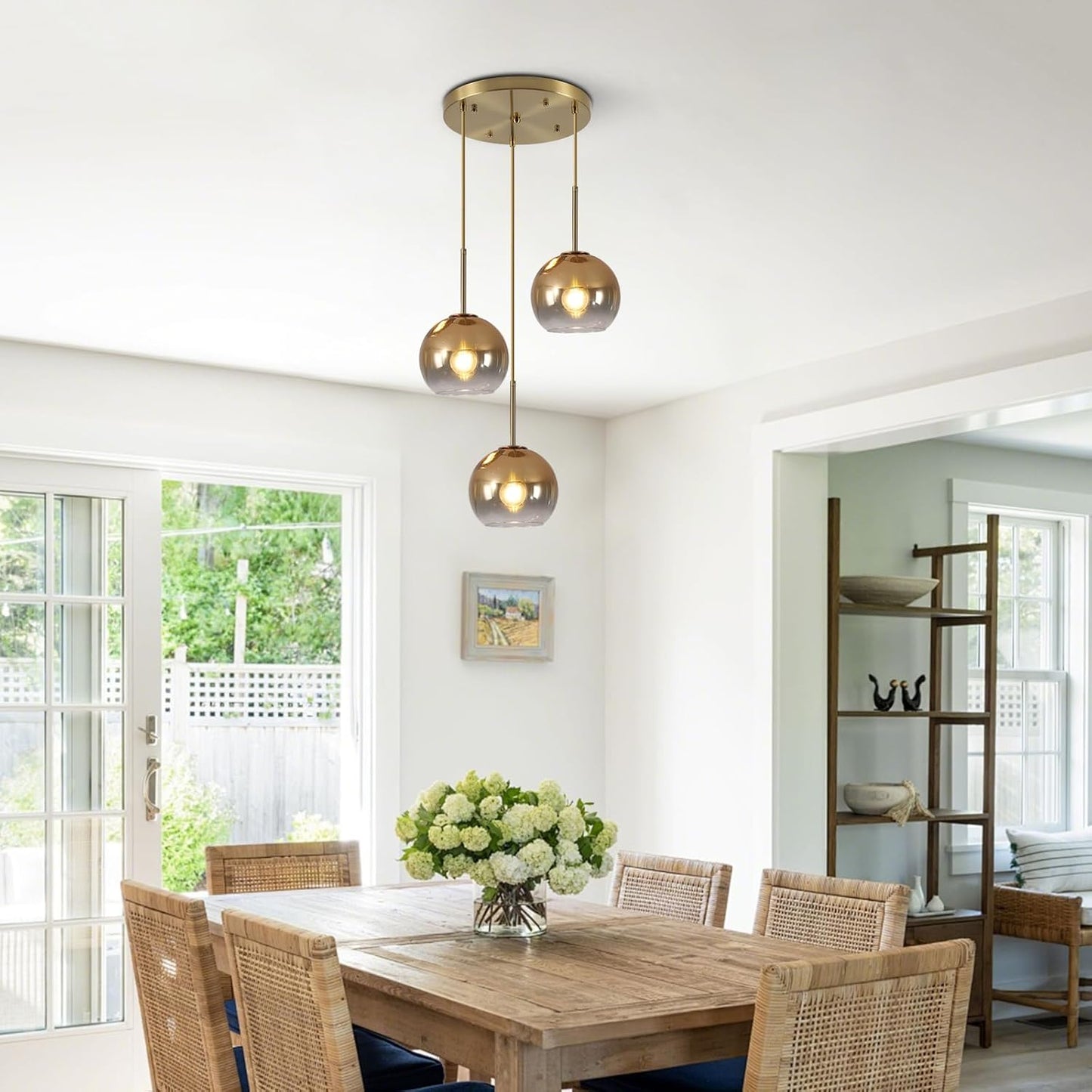 KCO Lighting 3 Light Globe Cluster Pendant Light Modern Glass Cluster Chandelier Gold Glass Pendant Light Fixture Mid Century Dining Room Chandelier Multi Pendant Light Fixture