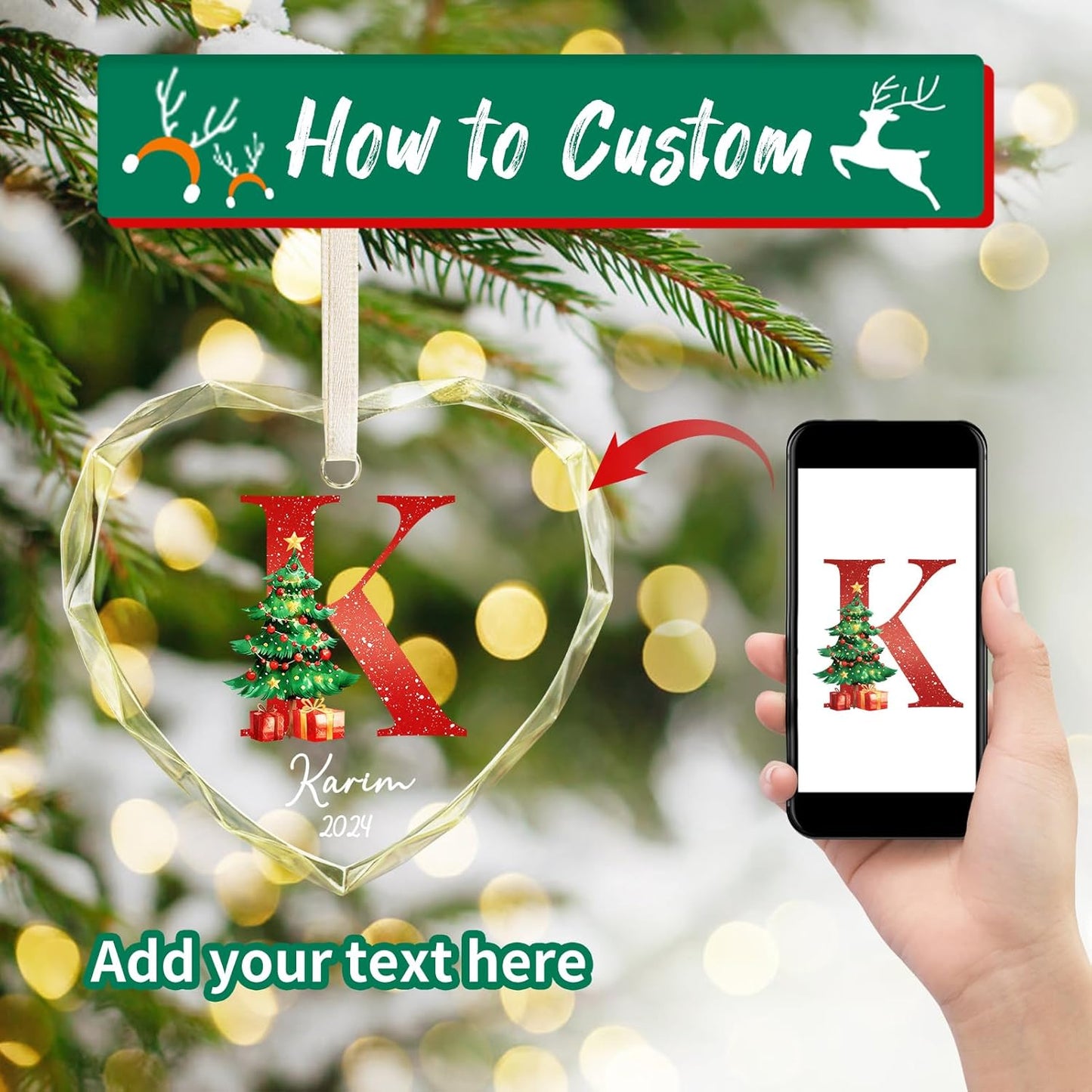 Personalized Christmas Ornaments with Initial Name, Acrylic Custom Monogram Initial A-Z Christmas Ornament 2025 for Kids Family Friends, Customized Letter Name Ornaments for Christmas Tree Decorations