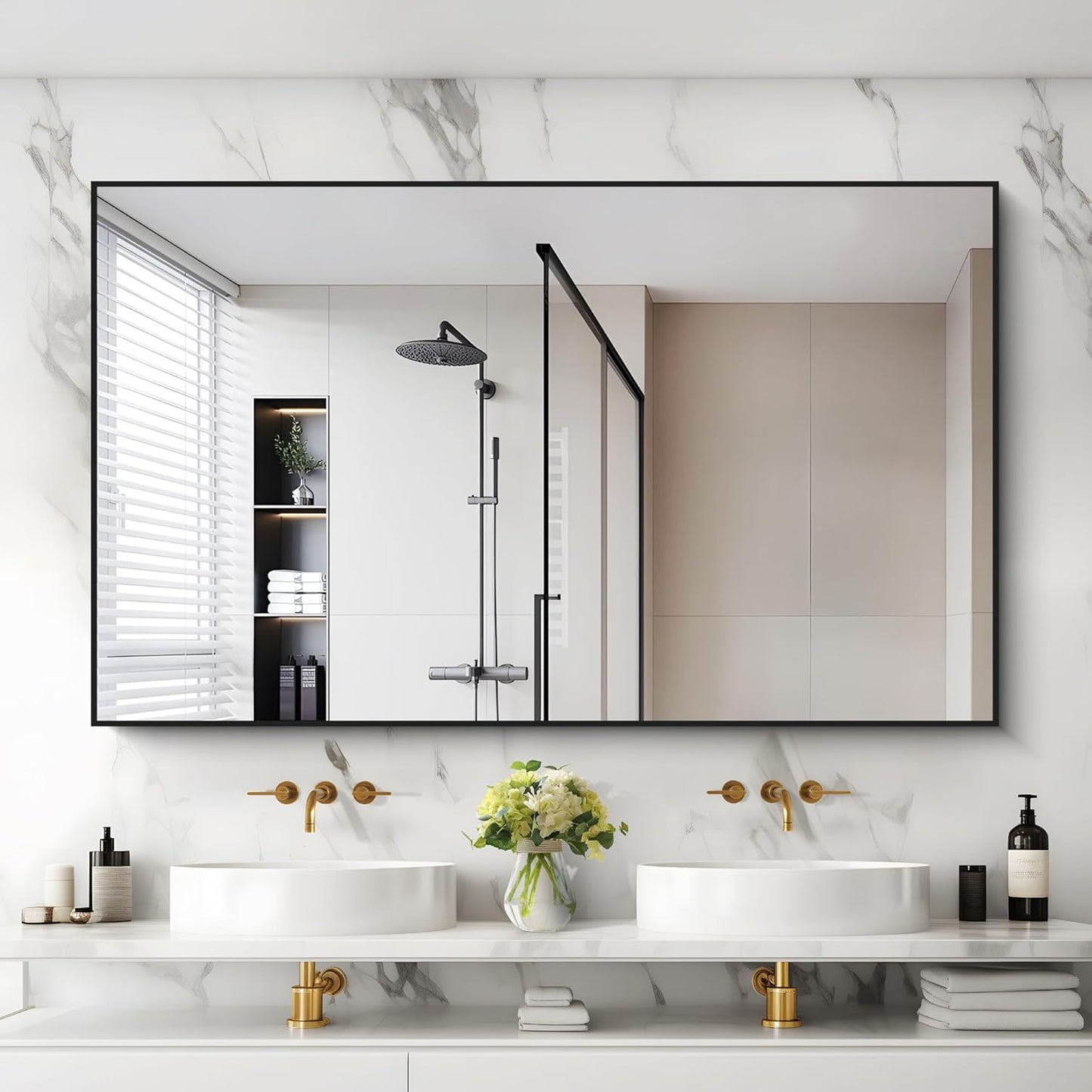 Black Bathroom Mirror for Wall, 30x50 Inch Rectangle Mirrors with Metal Frame, Modern Vanity Wall Mirror Decor for Bathroom Living Room, Entryway Hangs Horizontal or Vertical