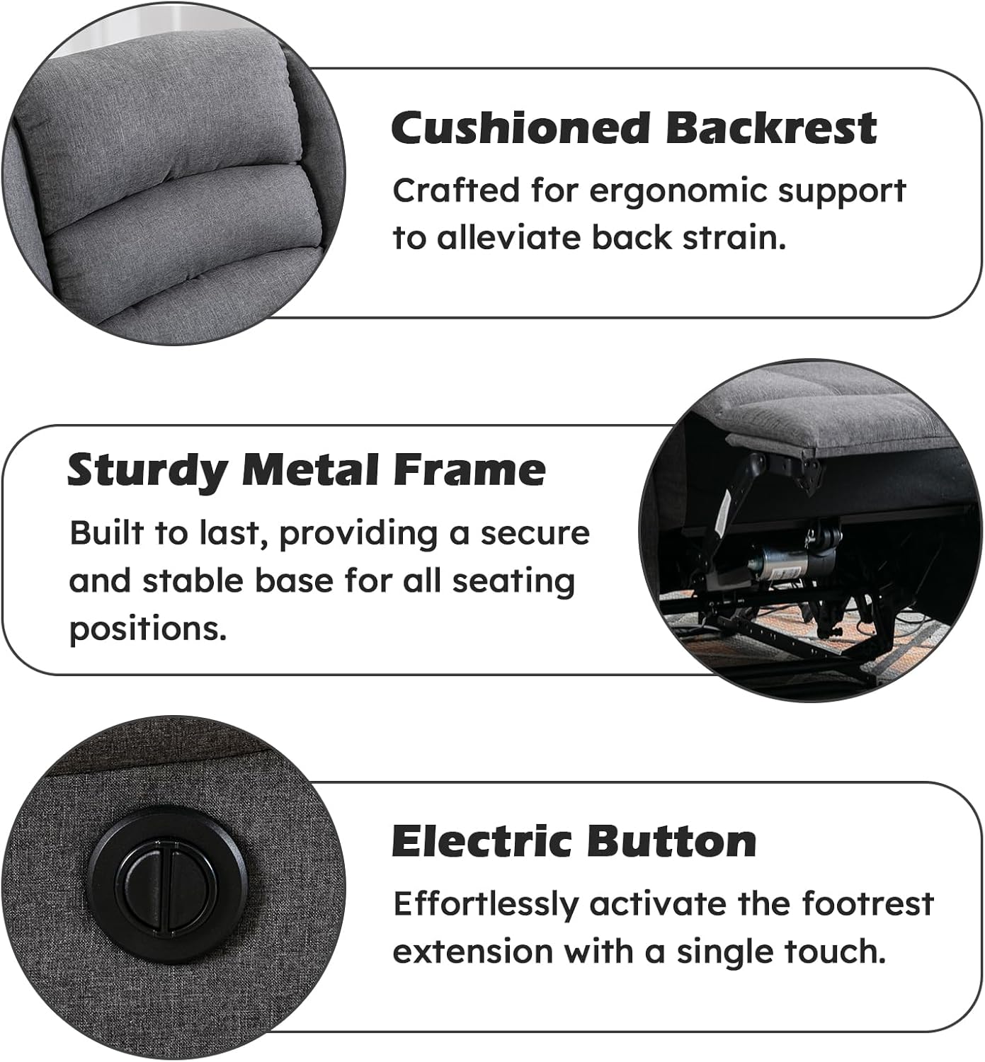 EBELLO Classic Power Recliner Chair, Oversized Electric Reclining Chair with Overstuffed Cushion and Back, Soft Fabric Adults Single Recliner Sofa for Living Room, Set of 2 Grey