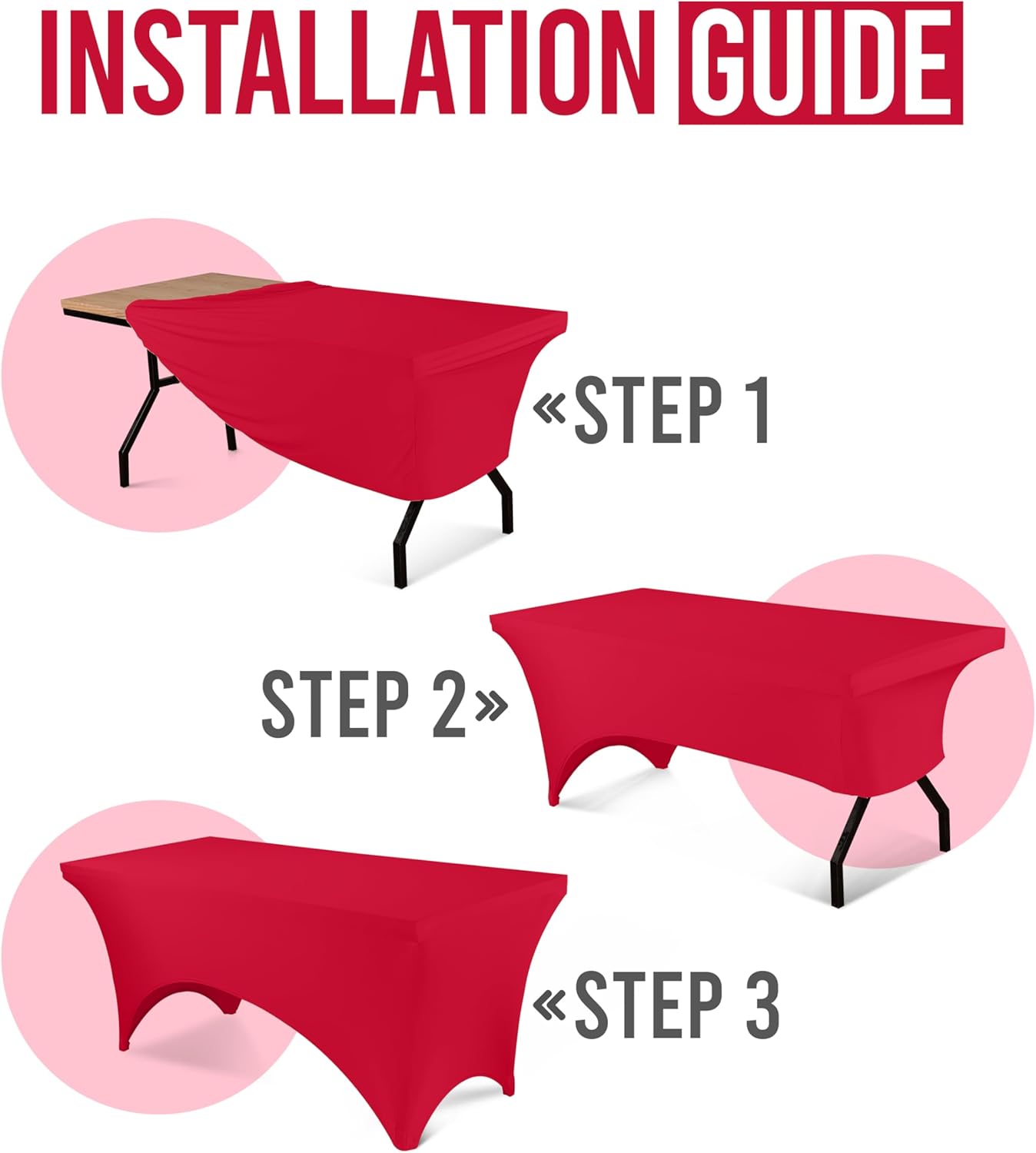 Utopia Kitchen 6FT Spandex Tablecloth [2 Pack, Red] 200 GSM Stretch, Fitted, Washable and Wrinkle Resistant Table Cloth Rectangle Cover for Trade Shows, Wedding, Parties [72Lx30Wx30H Inch]