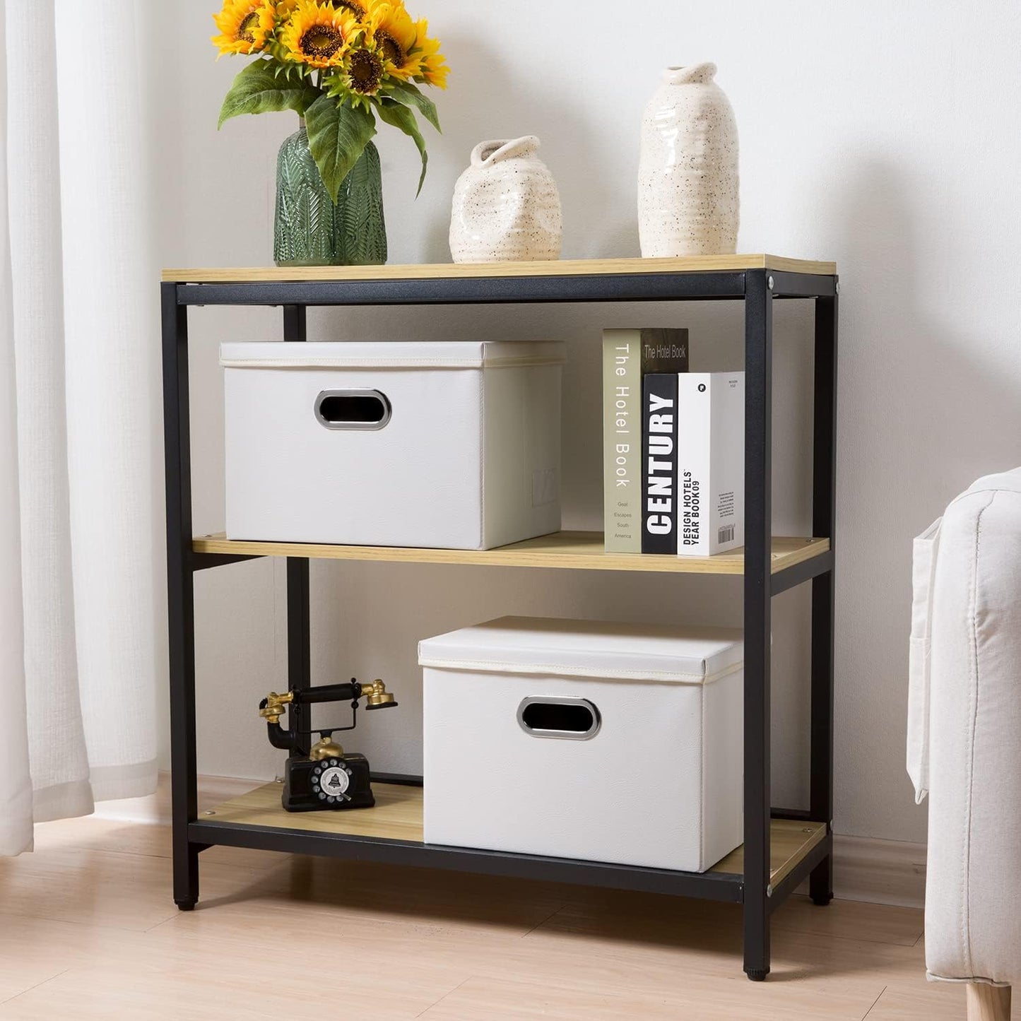 PRANDOM Foldable Storage Bins with Lids [5-Pack] Leather Fabric Collapsible Storage Boxes Organizer Containers Baskets Cube with Cover for Bedroom Closet Office Nursery White (14.9x10.8x10)