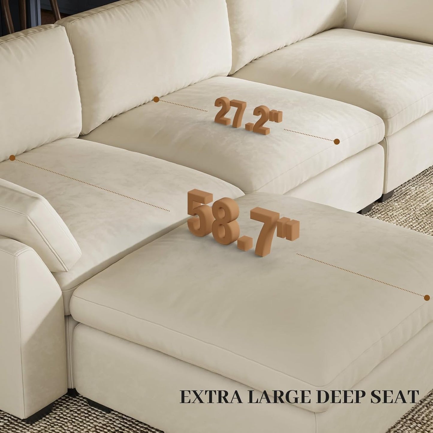 Belffin Sectional Couch with Extra Deep Seat,137.8" Cloud Modular Sectional Sofa,Convertible 6-Seater U Shaped Couches for Living Room,Oversized Comfy Velvet Beige Couch