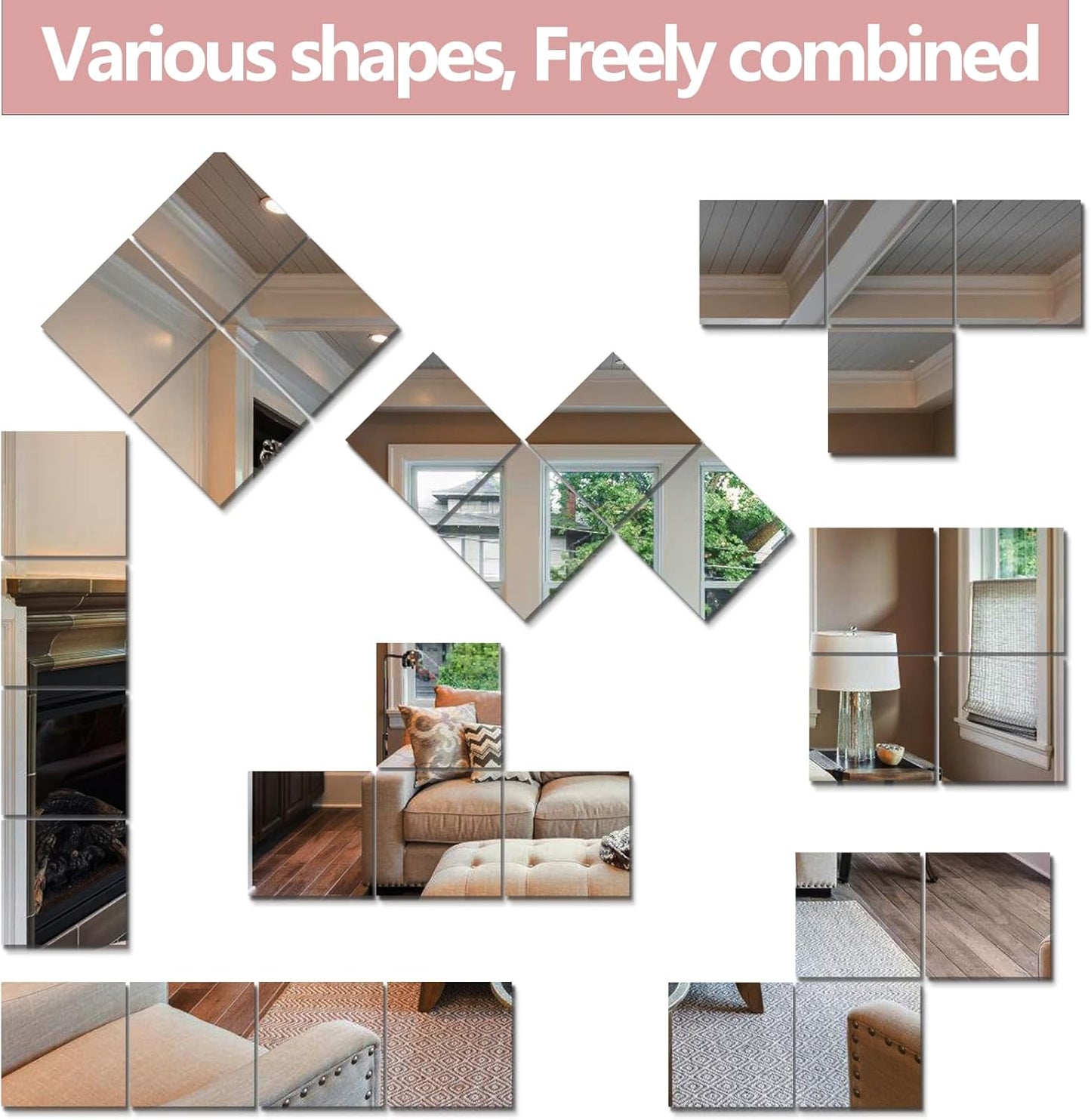 Unbreakable Wall Mirror Full Length,Over the Door Mirror for Bedroom,4Pcs 10inchx10inch Acrylic Mirror Kids,Shatterproof Plexiglass Long Mirrors,Children Non Glass Stick on Mirrors Tiles self adhesive