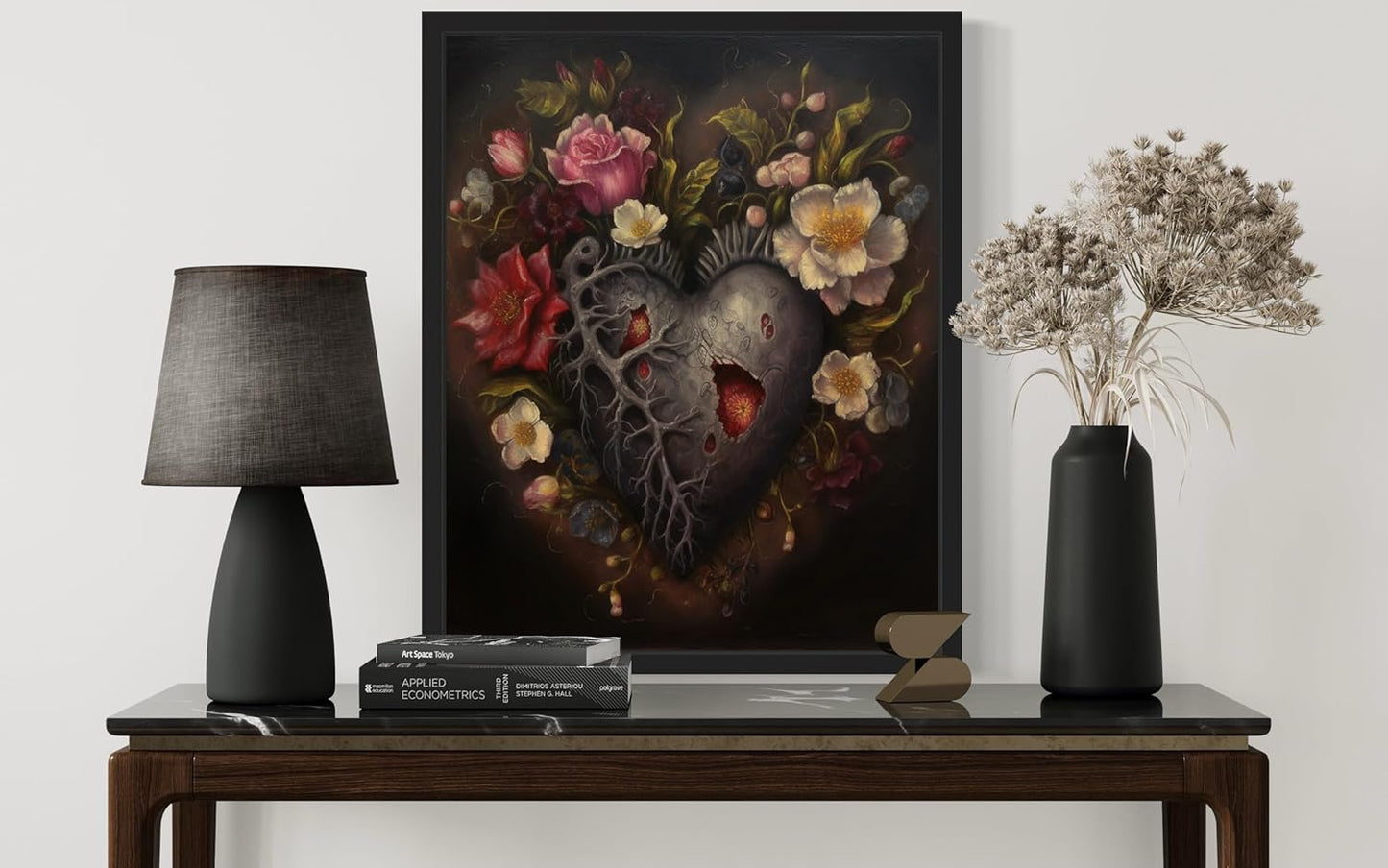 Gothic Heart Poster Art Print, Halloween Scary Vintage Wall Art Academia Spooky Painting Decoration for Horror Prints, Posters Bedroom Decor 89 (Gothic Heart, 11 x 14 inches, Black Frame)