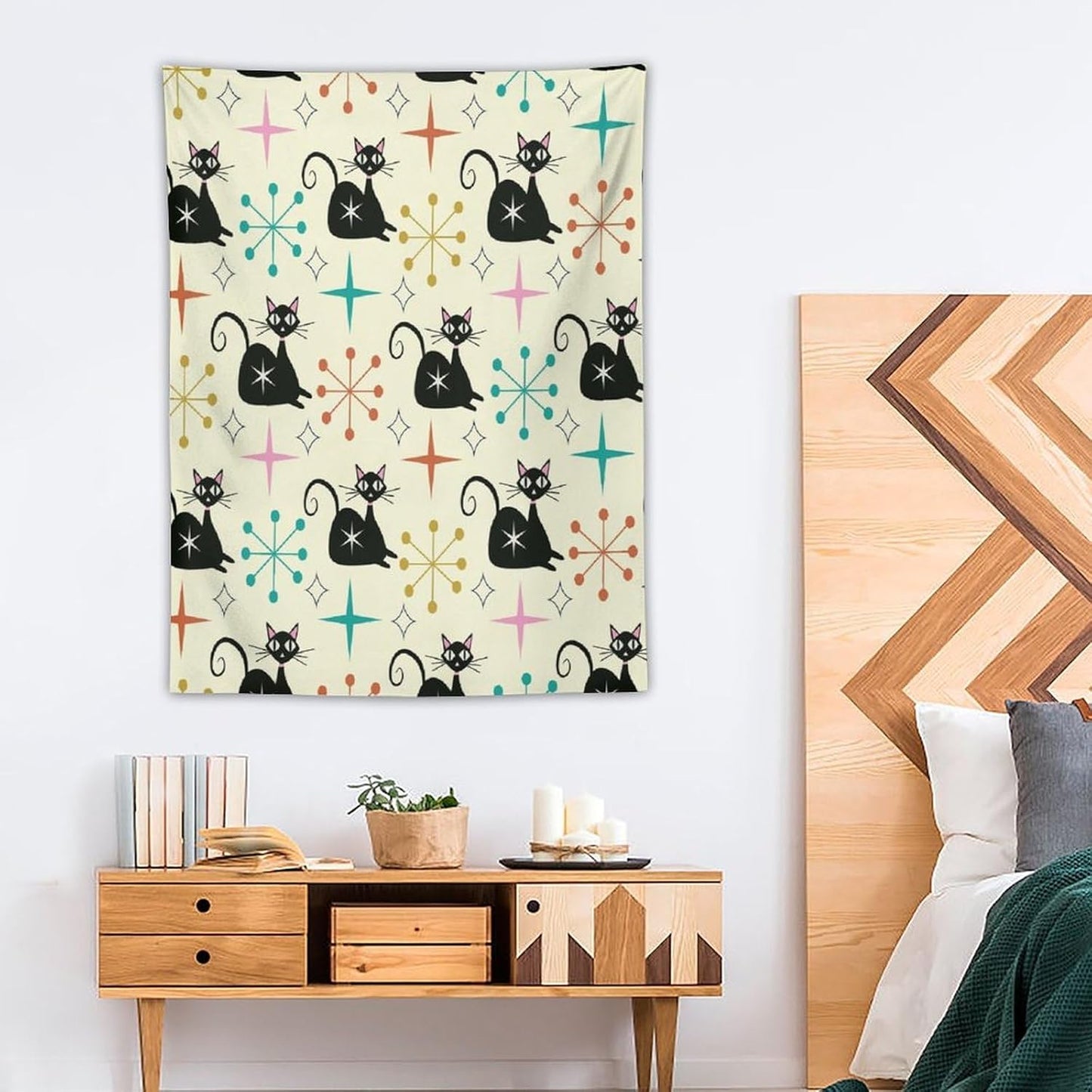 ICMOLYYENLO Abstract Cat Tapestry, Medieval Abstract Atomic Star Cat Vintage Home Wall Hanging Art Tapestry for Bedroom Living Room Dormitory 60x80 Inch