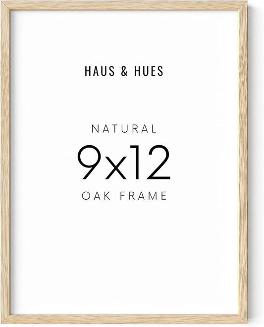 HAUS AND HUES Beige Oak Wood 9x12 Picture Frame - Modern Wood Wall Art Display - Lightweight 9x12 Frame for Art Prints, Photos, Posters - Ready-to-Hang Vertically & Horizontally