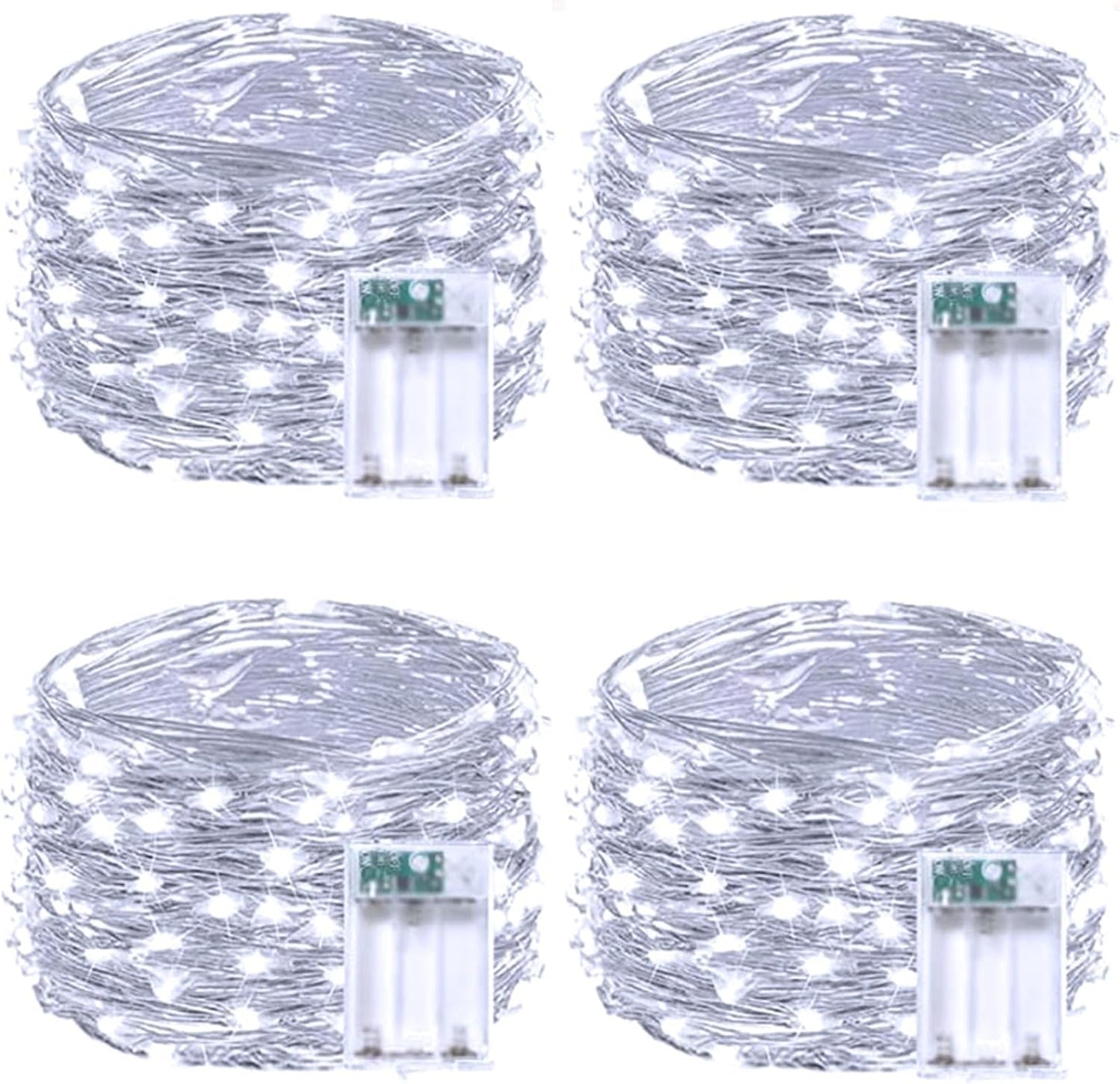 4 Pack Fairy Lights Battery Operated with Timer, Each 20FT 60LED Christmas String Lights Outdoor Indoor, Cuttable Battery Twinkle Lights for Bedroom Home Wedding DIY Christmas Decorations (Cool White)