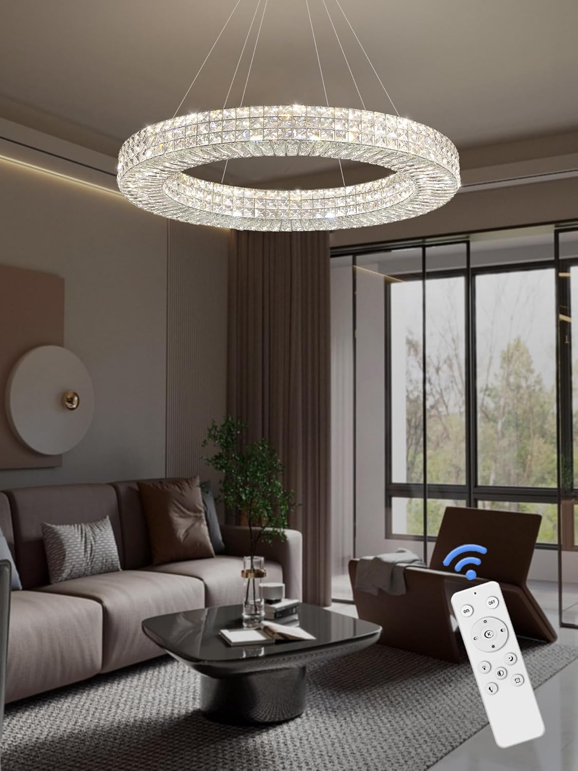 Dia 40" Modern Crystal Chandelier Light Fixtures Silver Luxury Chandeliers for Dining Room Round Hanging Pendant Lighting for Living Room Kitchen Entryway Bedroom