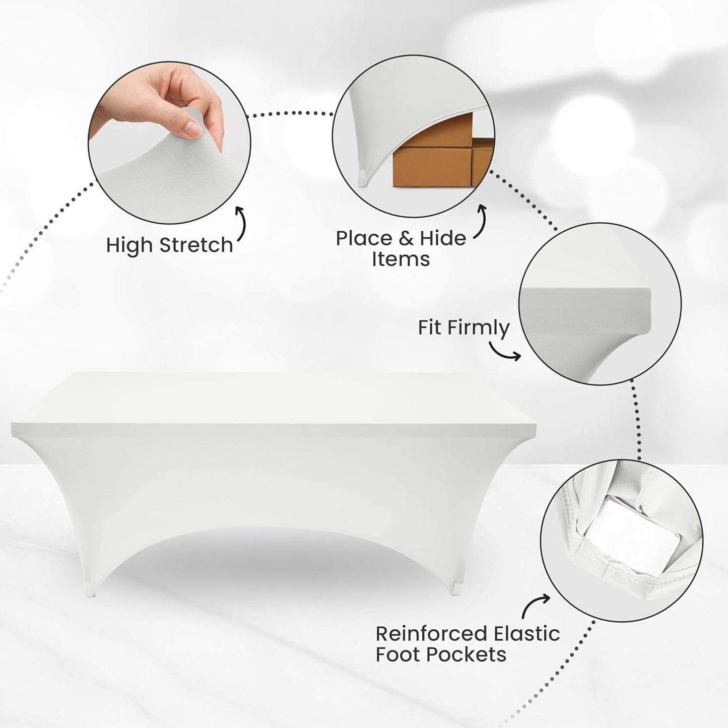 Utopia Kitchen 5FT Spandex Tablecloth [2 Pack, White] 200 GSM Stretch, Fitted, Washable and Wrinkle Resistant Table Cloth Rectangle Cover for Trade Shows, Wedding, Parties [60Lx30Wx30H Inch]