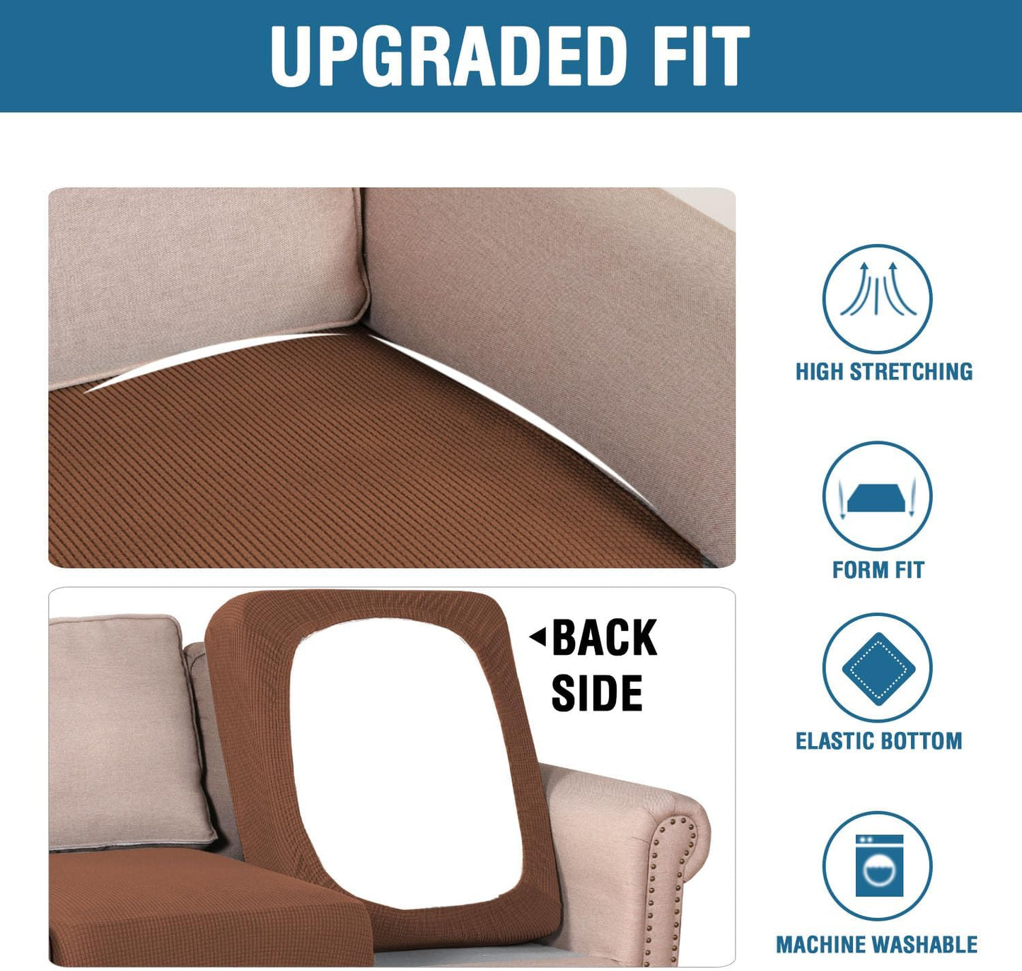 H.VERSAILTEX Super Stretch Individual Seat Cushion Covers Sofa Covers Couch Cushion Covers Slipcover Sets Thick Jacquard Textured Twill Fabric (2 Piece Medium Sofa Cushion Covers, Caramel)