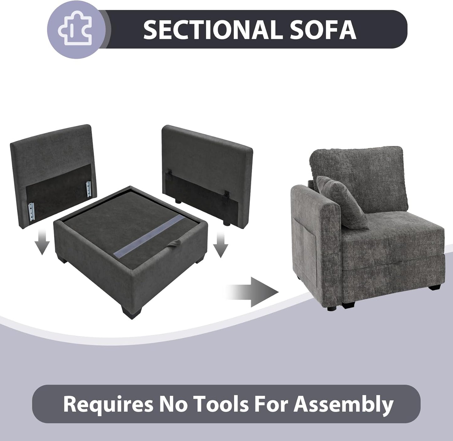 mestyl Modular Sectional Sofa Convertible U Shaped Sofa Couch Set with Storage for Living Room, Modern 3 Seater Modular Sectional Couch with 2 Movable Ottoman (Grey)