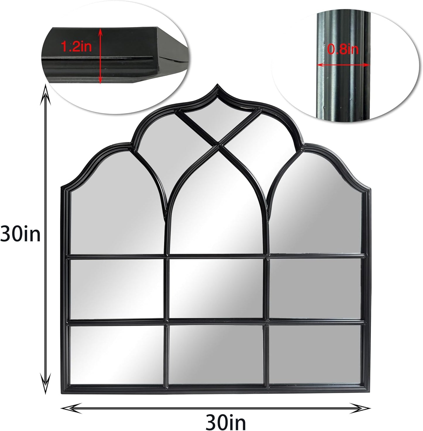 Window Mirror Pane, Black Metal Frame, Cathedral Arched Wall Mirrors Decorative Over Fireplace Mantel, Farmhouse Decorations for Dining Living Room Hallway Entryway