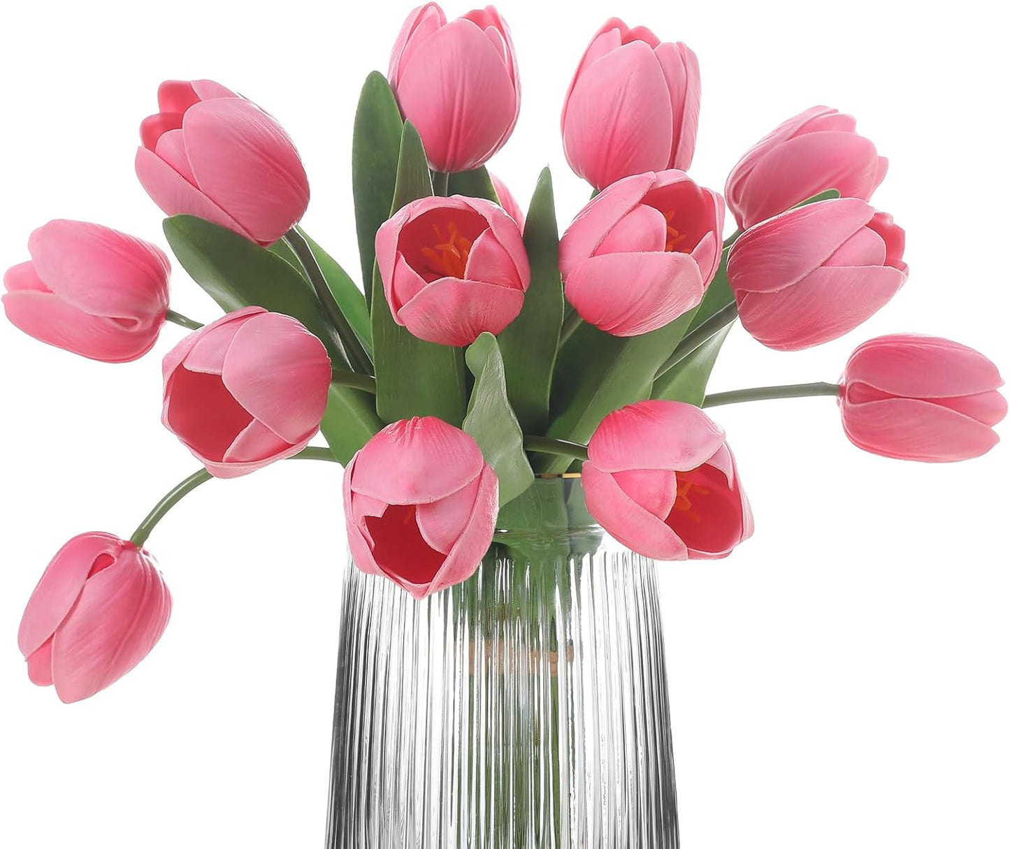 Pink Artificial Tulips, 2 Bundles 14Pcs, Fake Tulips Artificial Flowers, 2 x 2.4 Inch Large Flower Head Big Tulip, Easter Valentine's Day Mother's Day Home Decoration Flowers