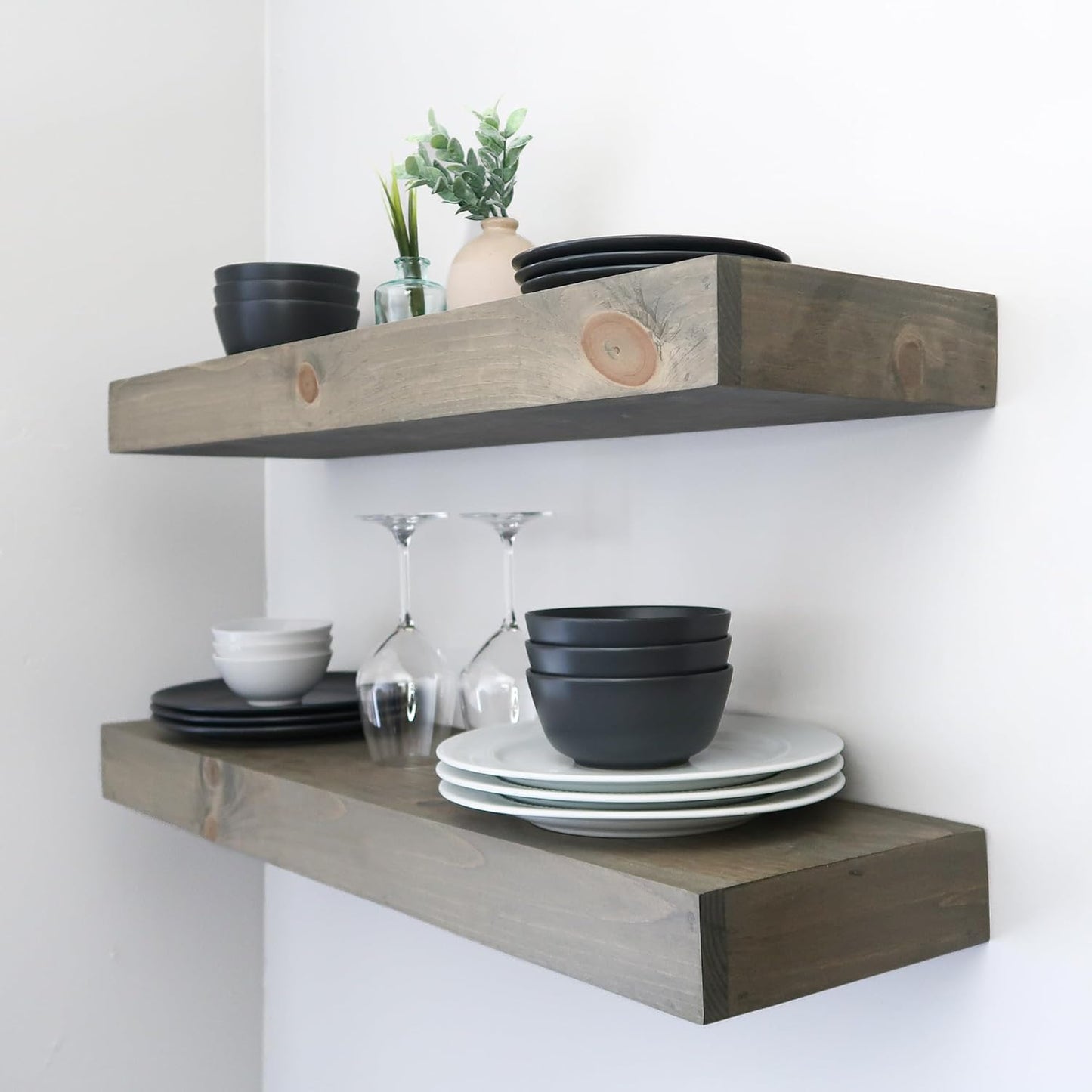 Modern Floating Shelves 3 Inches Thick for Wall, Wide Shelves for Kitchen, Living Room, Bedroom, and Bathroom, Natural Pine Wood, Rustic Wooden Shelf, (Set of 2) (Aged Barrel, 36Lx3Hx6D)