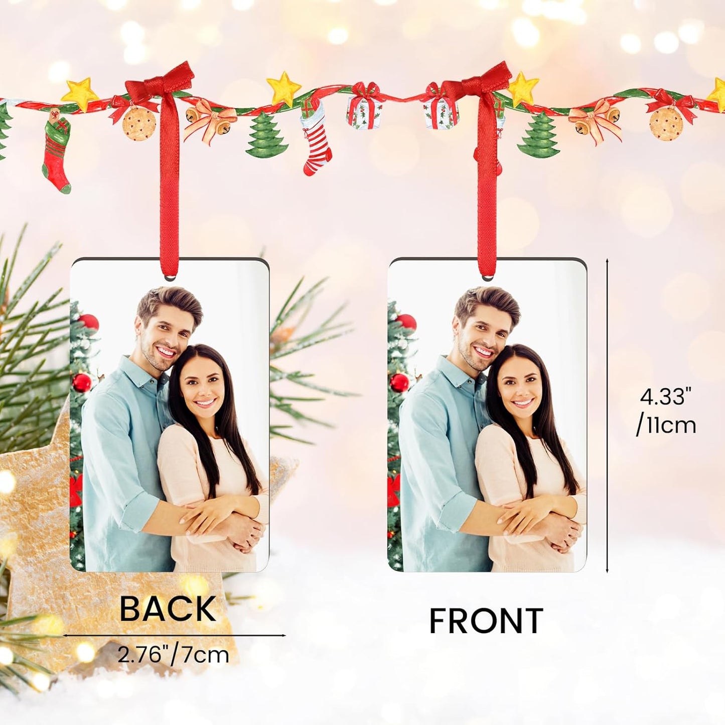 2 Pack Personalized Christmas Ornaments 2025 Wood Custom Photo Text Hanging Ornament for Christmas Tree Decorations, First Christmas Engaged/Married, New Home, Baby's First Christmas, Memorial