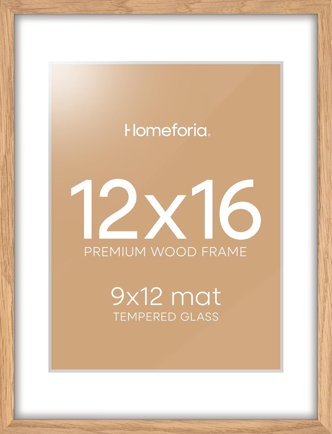 Homeforia 12x16 Wood Frame, High End Natural Oak 12x16 Light Wooden Picture Frame with Mat 9x12, 12 x 16 Poster Frames Matted to 9 by 12 Photo, 16x12 Hanging Frames, Tempered Glass, Wall Kit, Set of 1