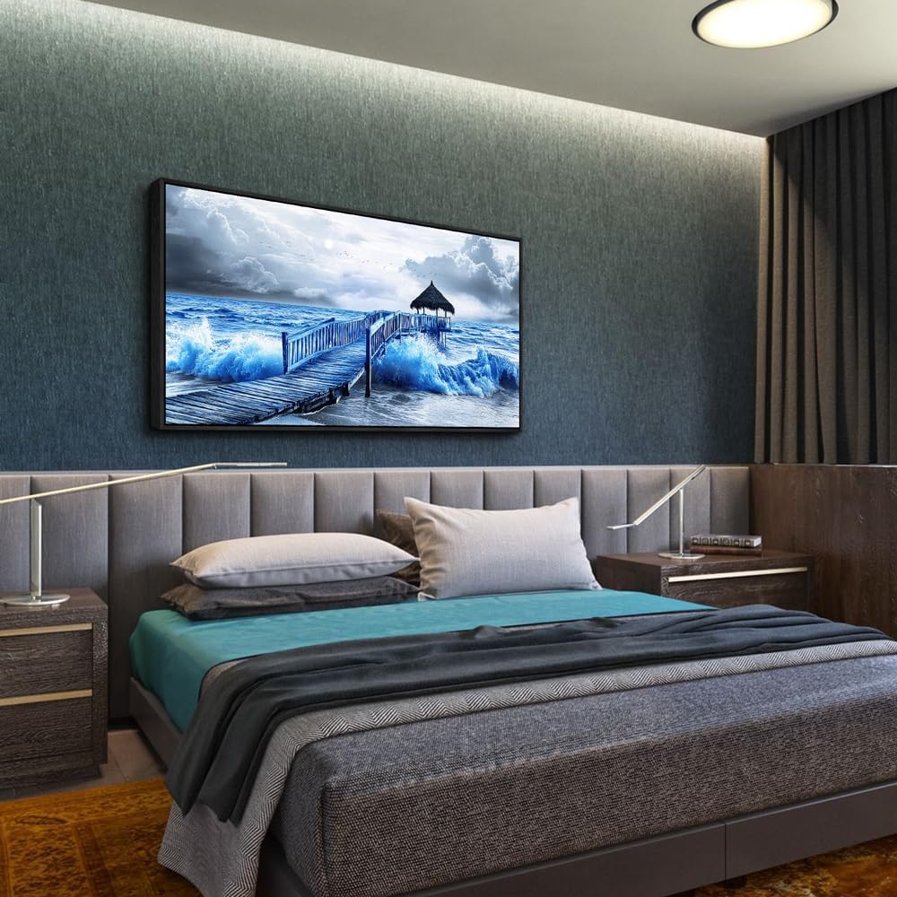 ZUITINGHUA Black Framed Canvas Wall Art For Living Room Large Wall Decor For Office Bedroom Decoration Ocean Landscape Pictures Black And White Paintings Artwork Mural Aesthetic Home Decor 30x60 In