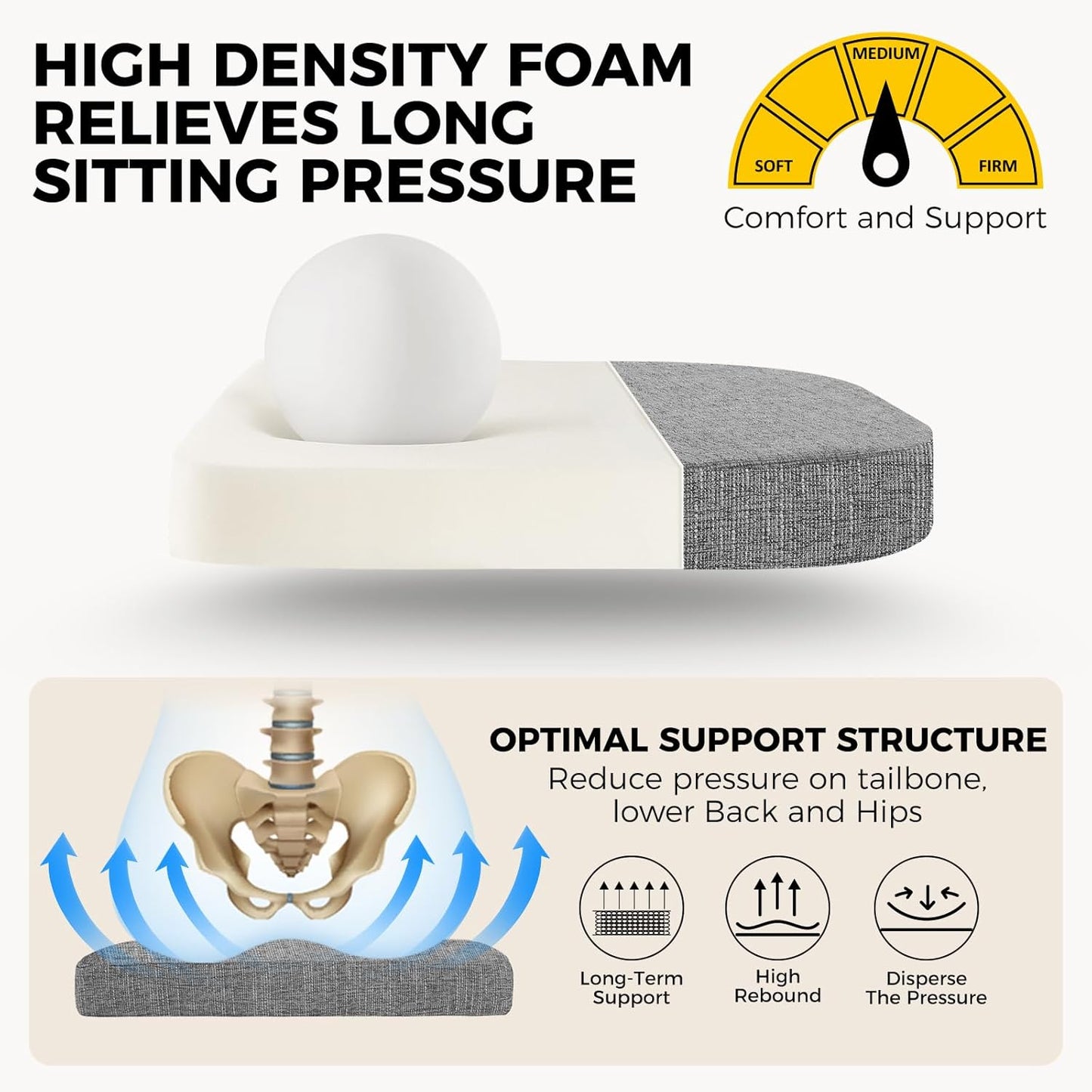 downluxe Indoor Chair Cushions for Dining Chairs, Soft and Comfortable Textured Foam Kitchen Chair Pads with Ties and Non-Slip Backing, 16" x 16" x 2", Dark Grey, 6 Pack