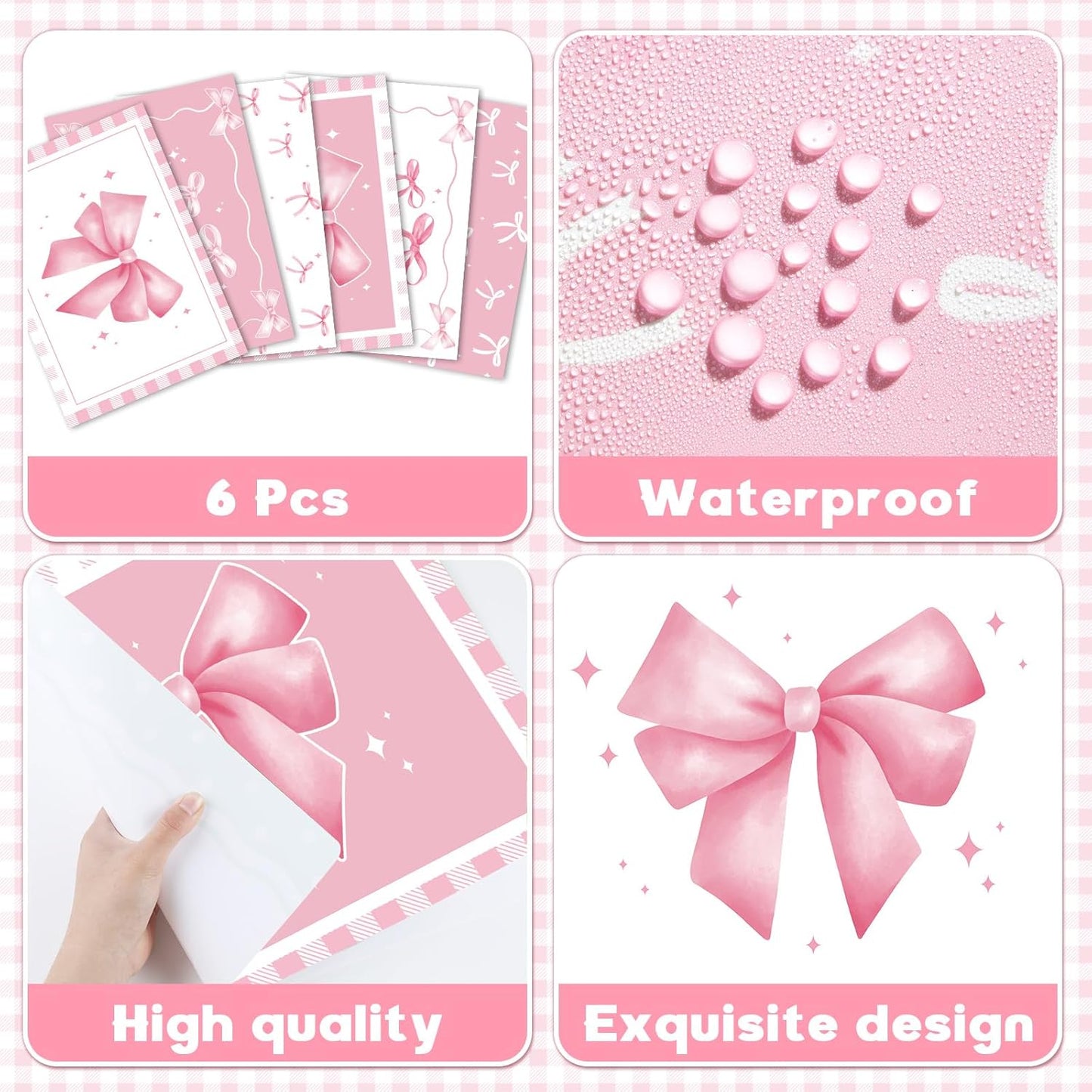 Pink Bow Plastic Place Set of 6 Cute Coquette Butterfly Bowknot Dinner Table Mats Pink Ribbon Bow Mats Wedding Baby Shower Birthday Table Decoration for Indoor Outdoor Party Kitchen Dining