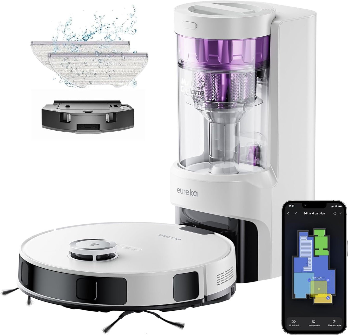 Eureka Robot Vacuum with Bagless Self Emptying Station, 2 in 1 Robotic Vacuum and Mop Combo, 60-Day Capacity, 4000Pa Suction, Auto Lifting Mop, LiDAR Navigation,NER E10s